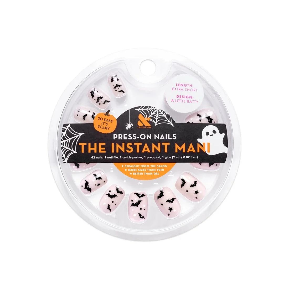 Expertly Made Olive June Instant Mani Extra Short Squoval Press-On Nails A Little Batty 42 Pieces Top-Quality