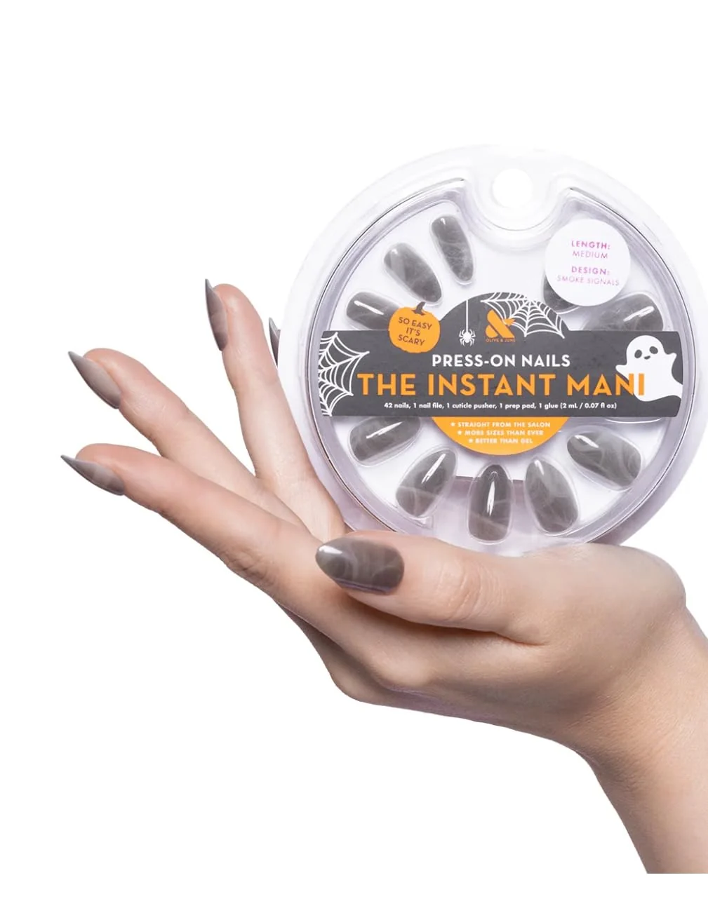 Superior Olive June Instant Mani Medium Almond Press-On Nails Smoke Signals 42 Pieces Dependable
