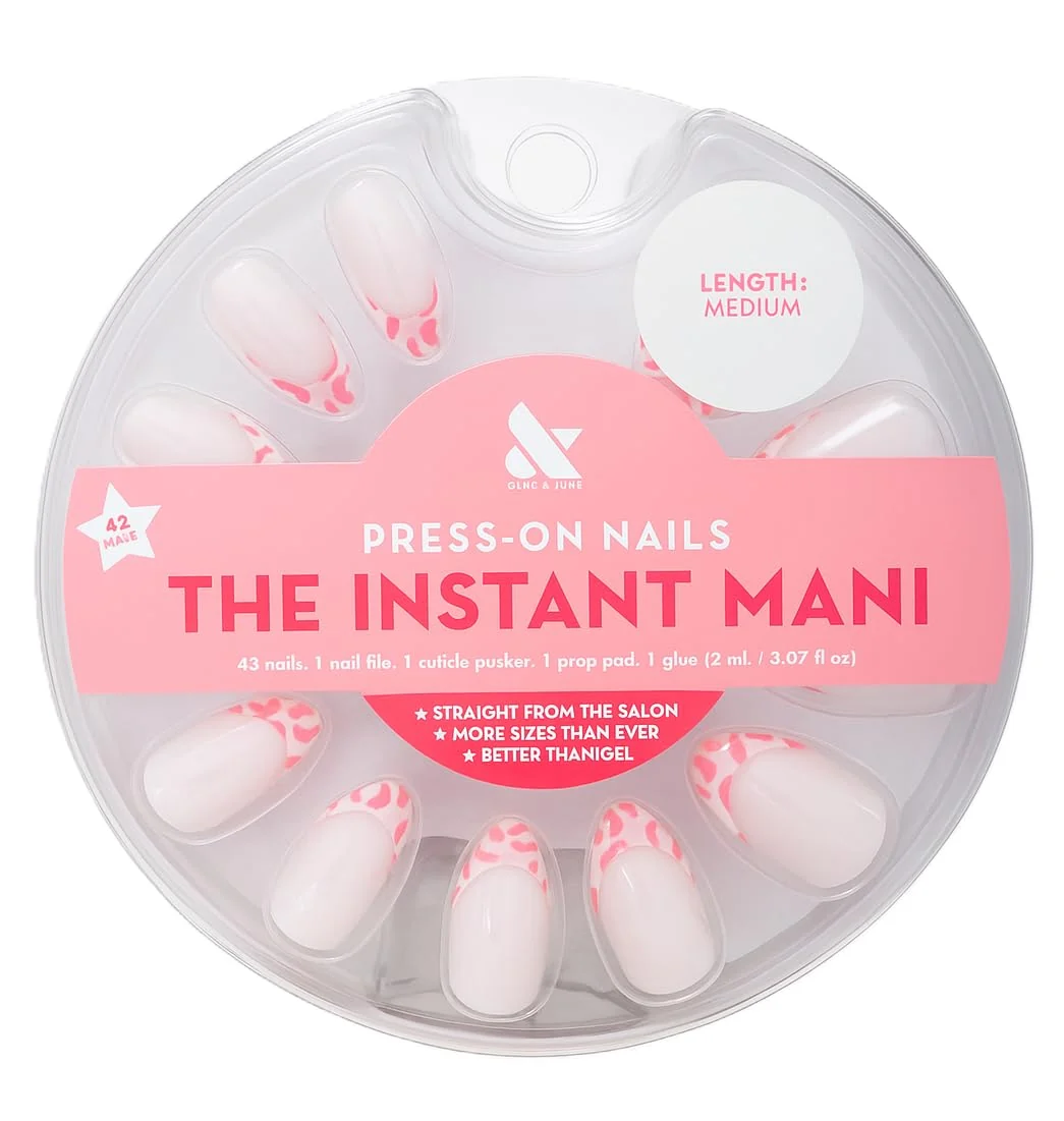 Genuine Olive June Instant Mani Press-On Nails Glue Medium Almond 42 Fake Nails 21 Sizes Non-Toxic Long-Lasting Recycled Materials istic Look Sophisticated
