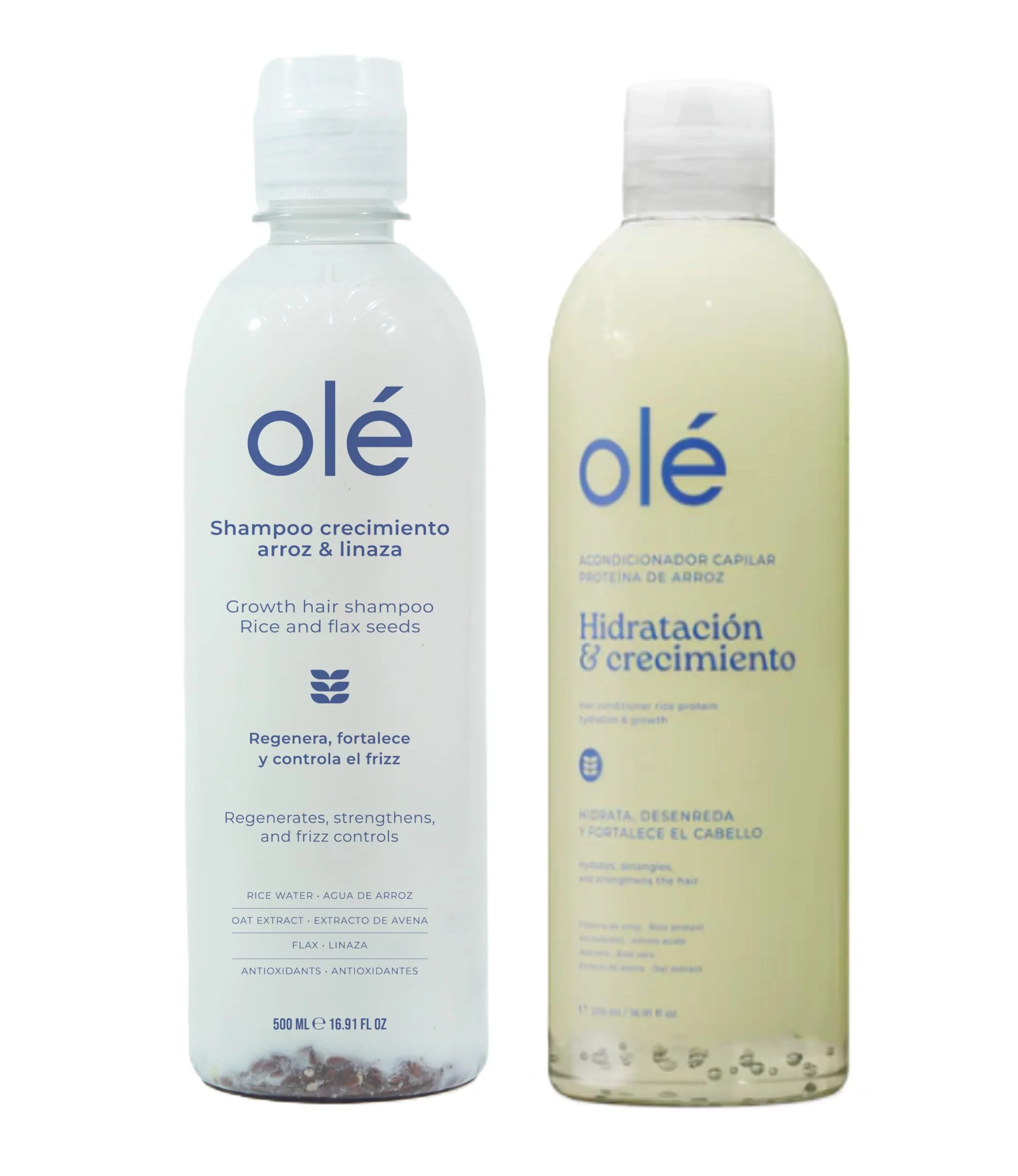 Safe OLÉ Rice Protein Shampoo Conditioner Set Revitalizing Formula with Rice Water Oats Flaxseed Amino Acids Hydrating Anti-Frizz Treatment First-Class