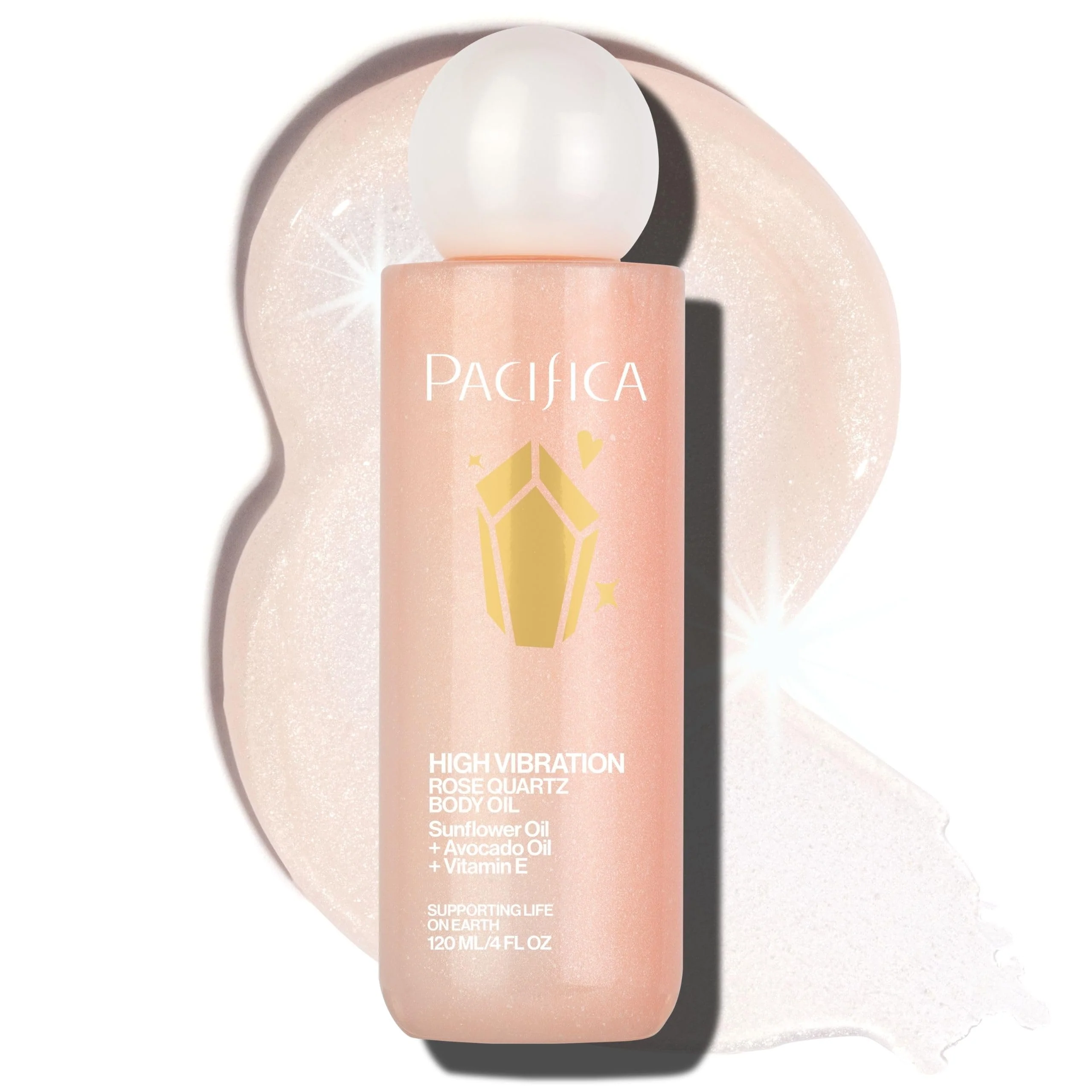 Enhanced Pacifica Rose Quartz Body Oil - High Vibration Hydrating Body Oil with Natural Plant Oils Rose Quartz Crystals Moisturizing Nourishing Vegan Breathable