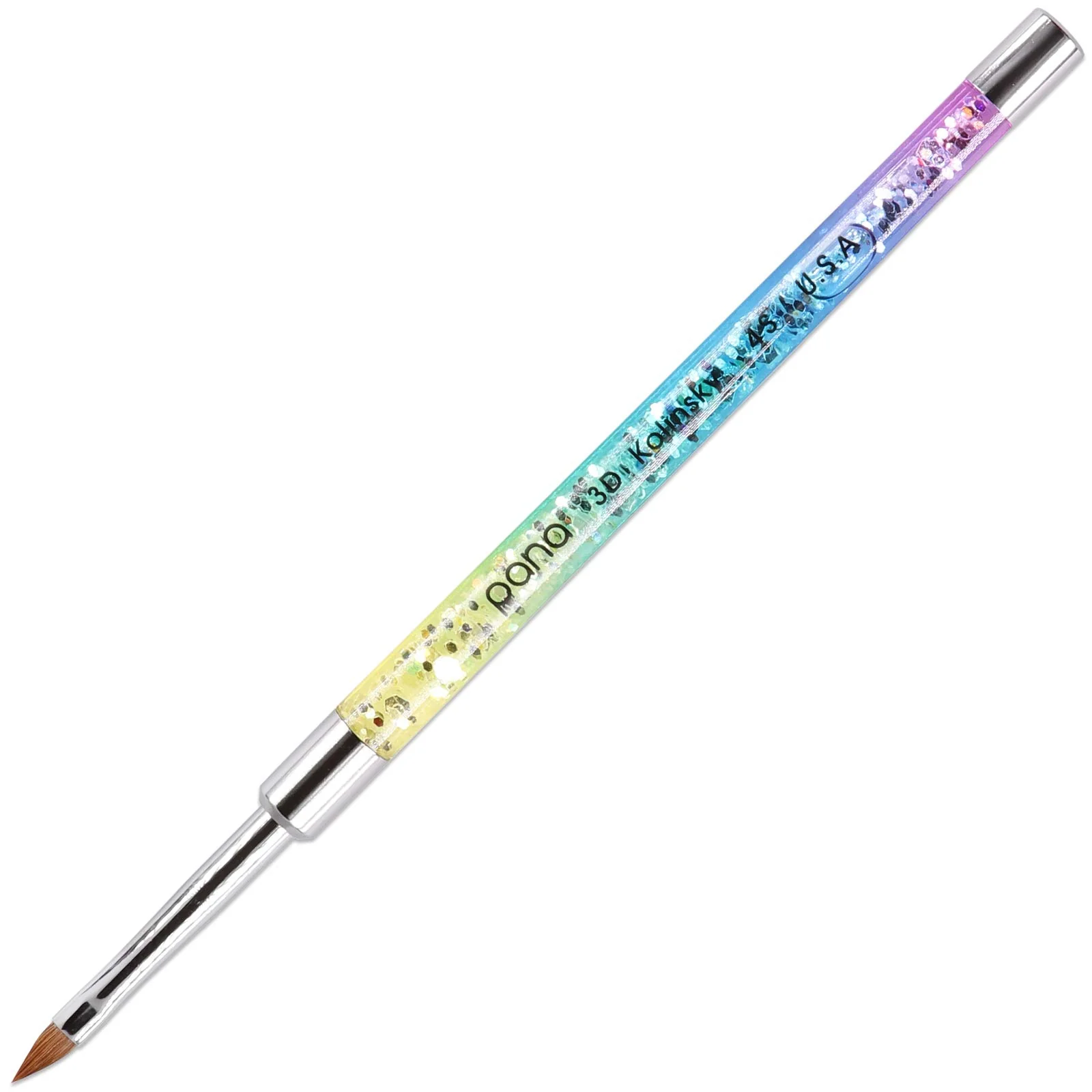 Top-Quality PANA USA Kolinsky 3D Acrylic Nail Brushes with Liquid Glitter Handle Stainless Steel - Rainbow Color Size 4 - For Professional Acrylic Powder Liquid Selected