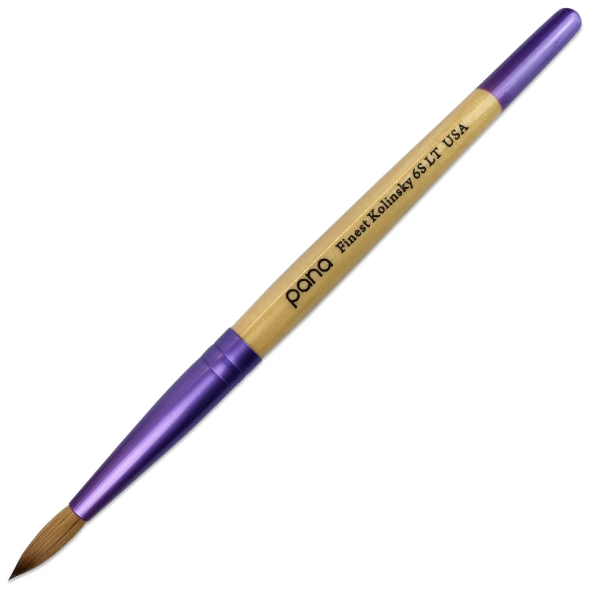 Fast Pana Acrylic Nail Brush Pure Kolinsky Hair Beige Purple Wood Handle with Purple Ferrule Round Shaped Style Size 6 World-Class
