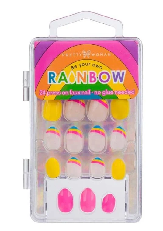 Convenient Pretty Woman Rainbow Press-On Nails Set 24 Pieces No Glue Required Multicolor Design Stylish