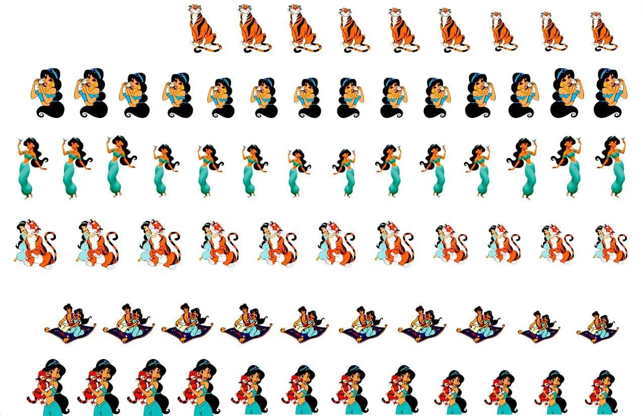 Superior Princess Jasmine and Aladdin clear vinyl Peel and Stick NOT Waterslide nail art decals stickers. Set of 60 by One Stop Nails. Advanced