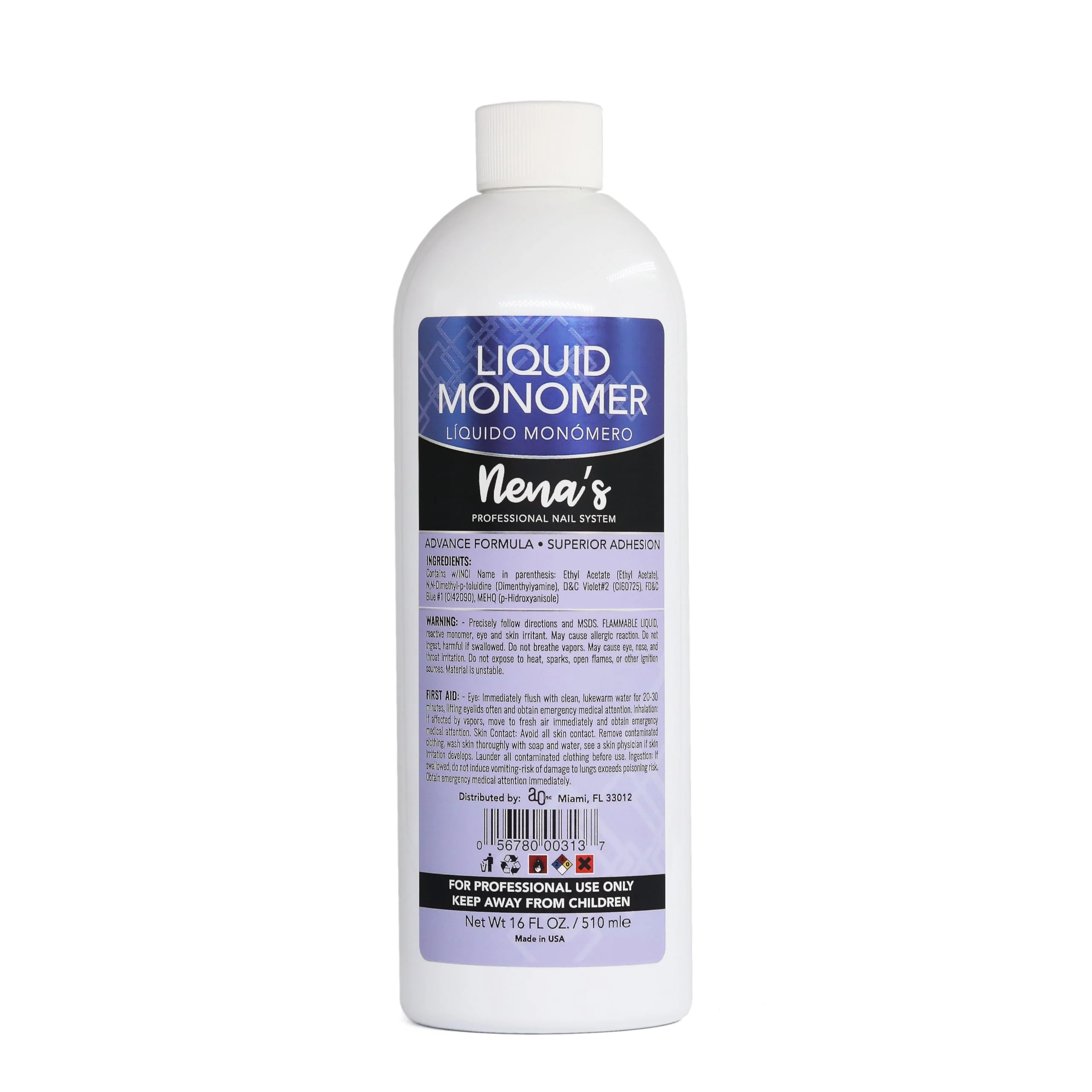 Trusted Professional Liquid Monomer by Nena's 16 fl oz Advanced GlamourShield acrylic formula no MMA Non-Yellowing Quick Dry Strongest Adhesion Acrylic Quality