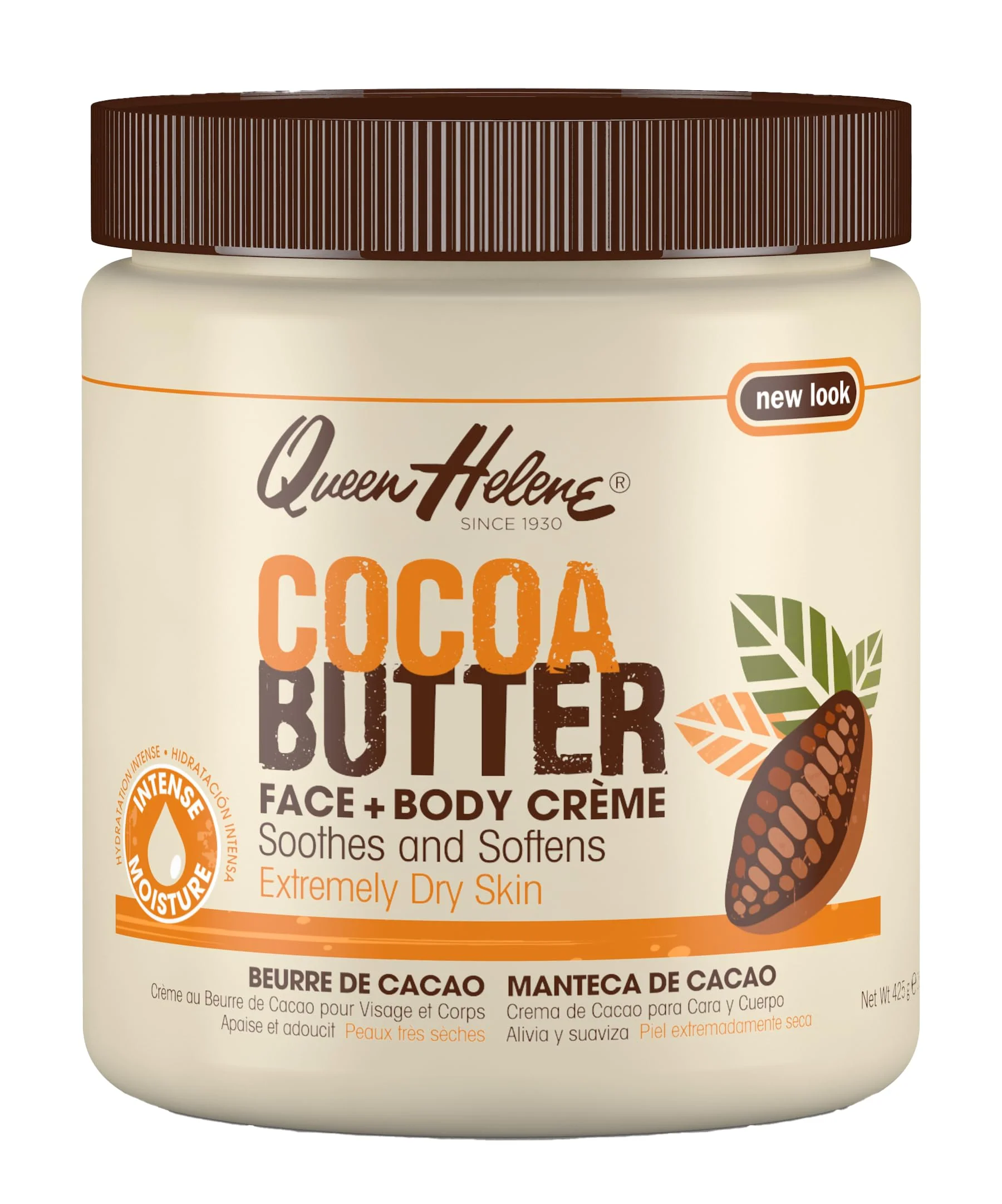 Fashionable Queen Helene Cocoa Butter Face Body Cream - Extra Rich Moisturizing Formula for Dry Skin Softens Smooths Restores Radiance 4.8 oz Jar Clean
