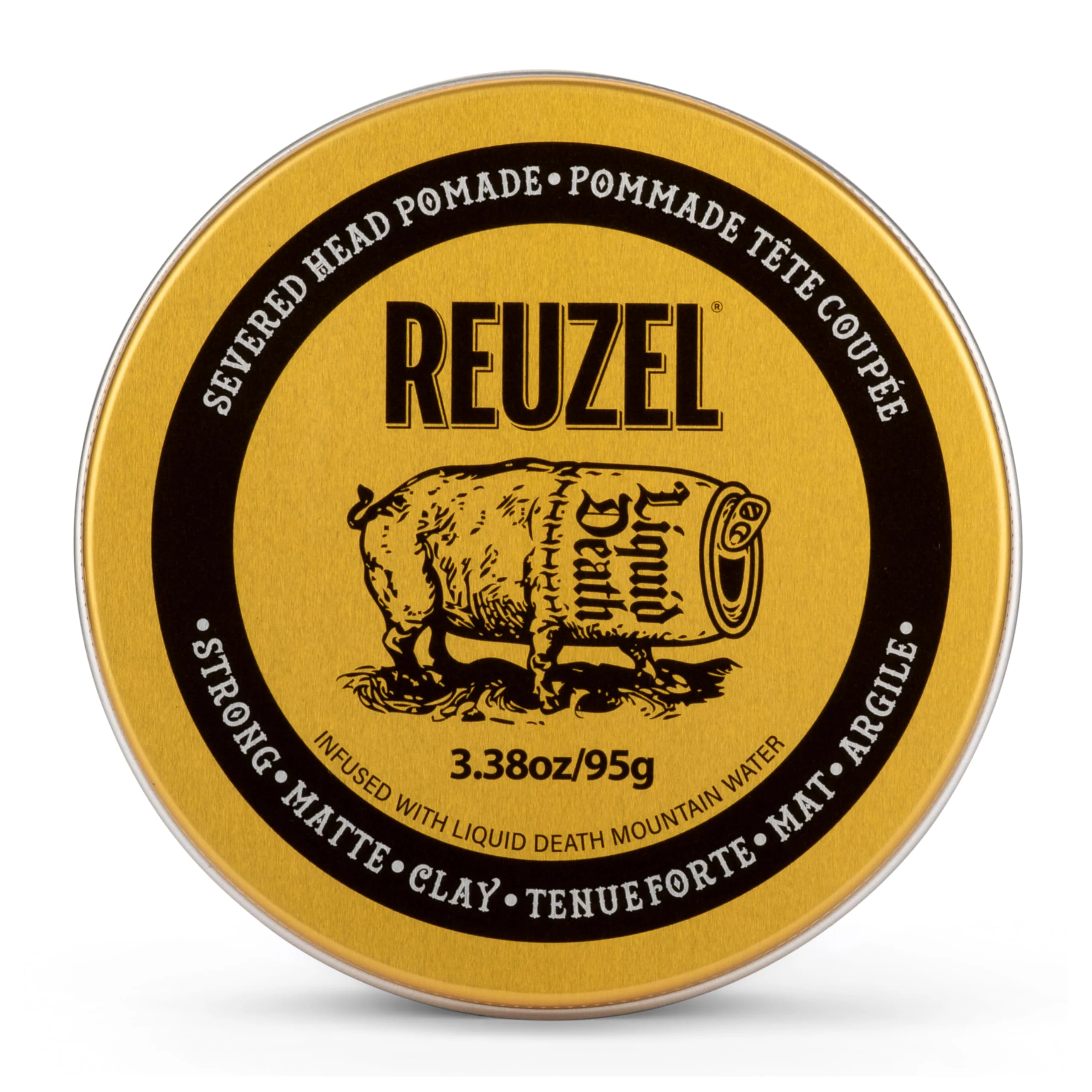 Exclusive REUZEL and Liquid Death Severed Head Matte Clay Pomade Strong All Day Hold Water Soluble Matte Finish and Non-Greasy Formula Easy To Wash Out Comfortable