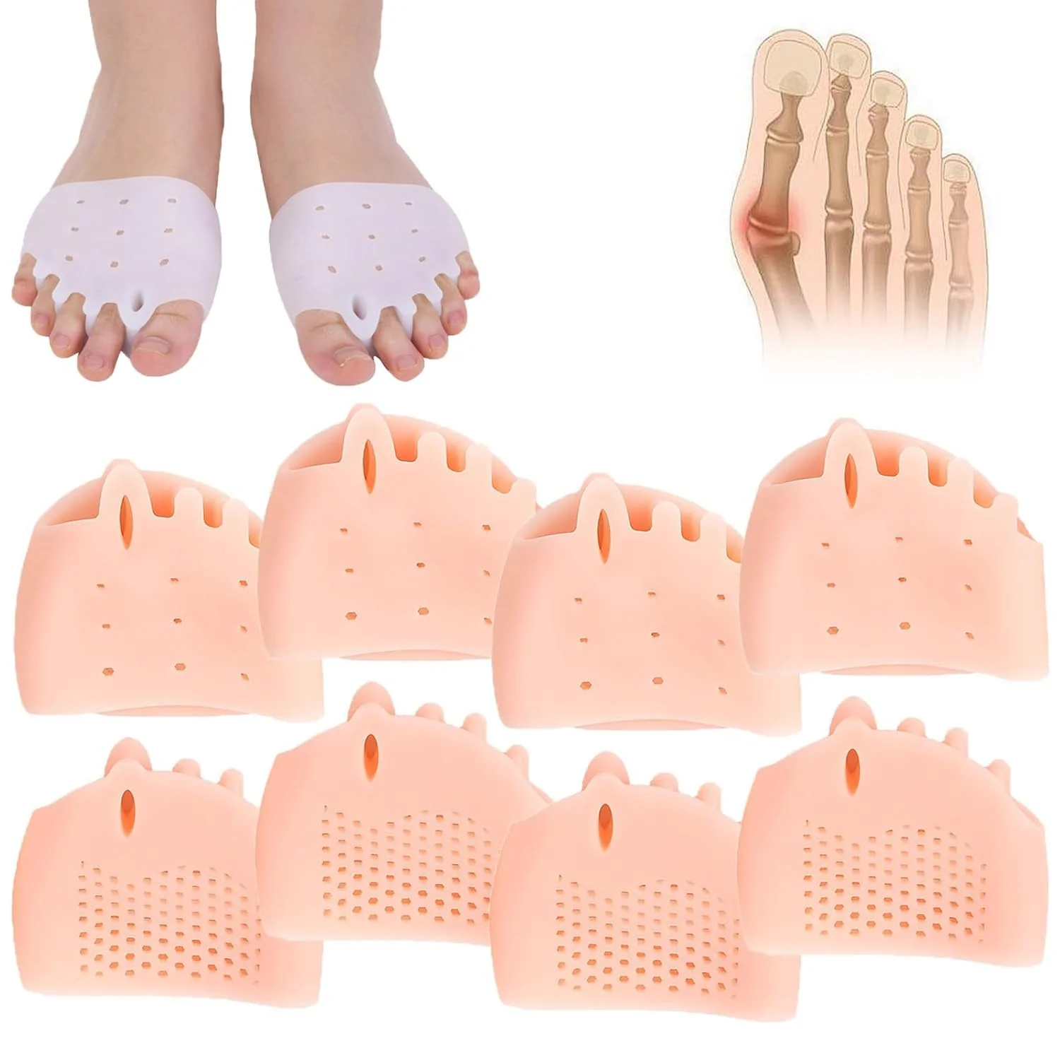 Breathable Silicone Toe Separators for Women Men Silicone Toe Separator Toe Separators Toe Separators for Women Toe Spacers 4 Pairs Ball of Foot Cushions Long-Lasting