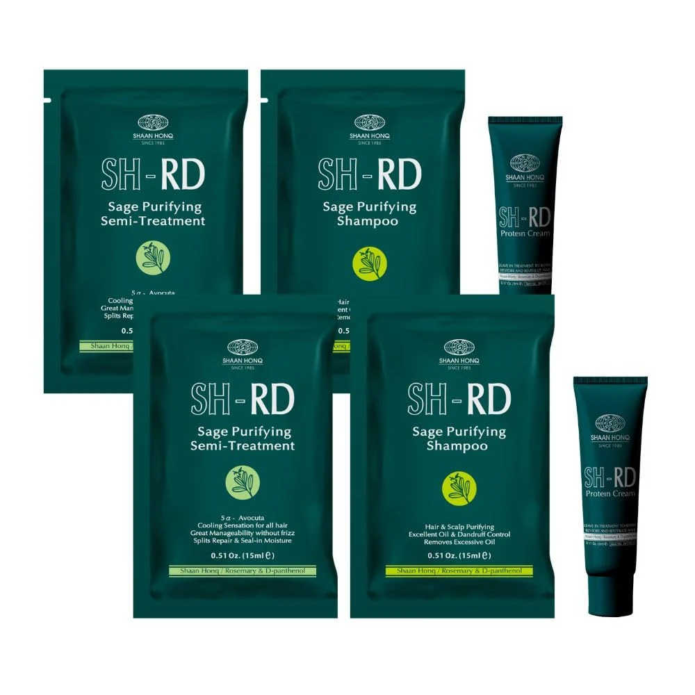 Crafted SH-RD Scalp Purifying Essentials for Travel Trial Sage Shampoo and Conditioner Protein Cream Hotel Size Set for Oily Hair Anti-Dandruff Solid