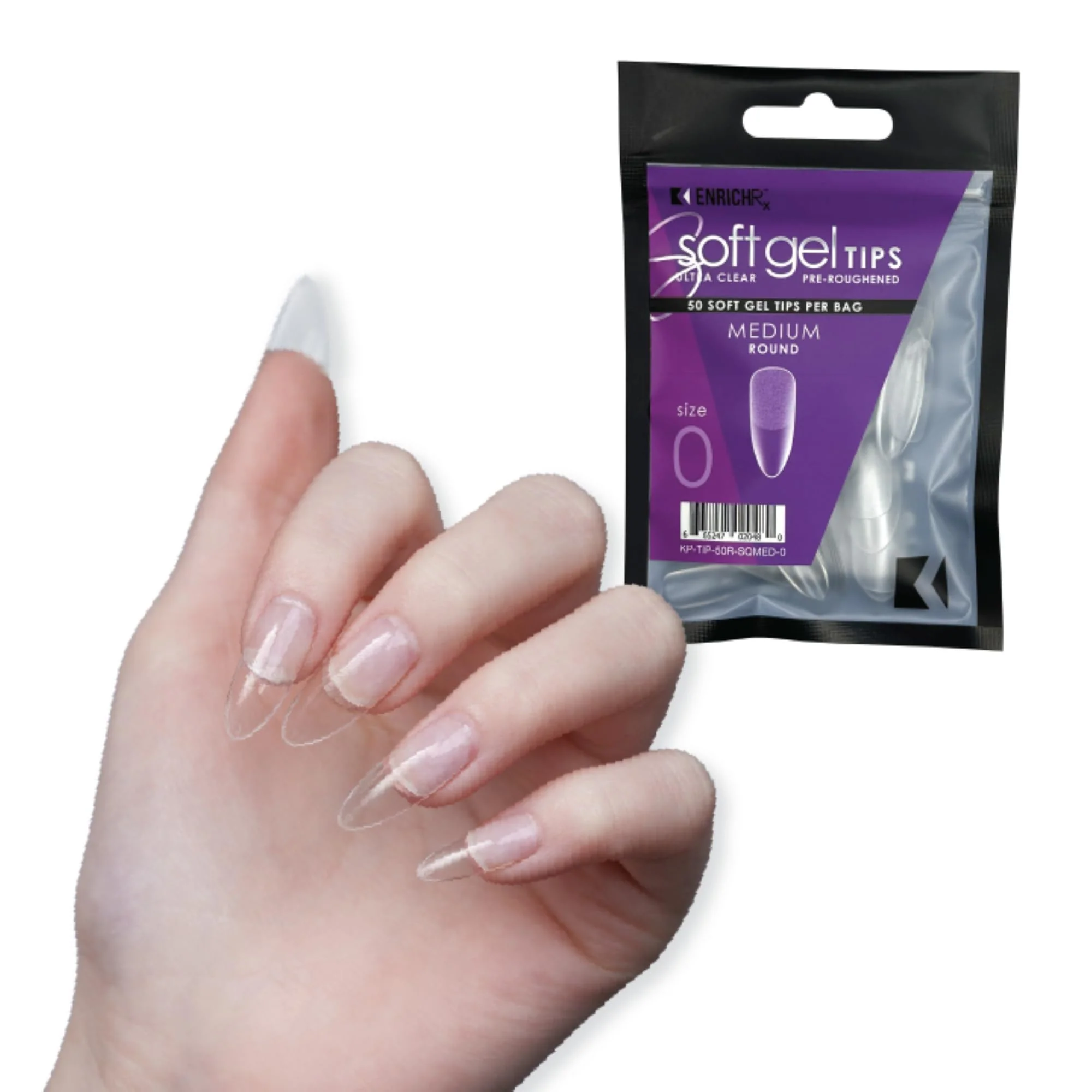 Refined Soft Gel Tips Ultra Clear Pre-Roughened 550 pcs Medium Round Luxury