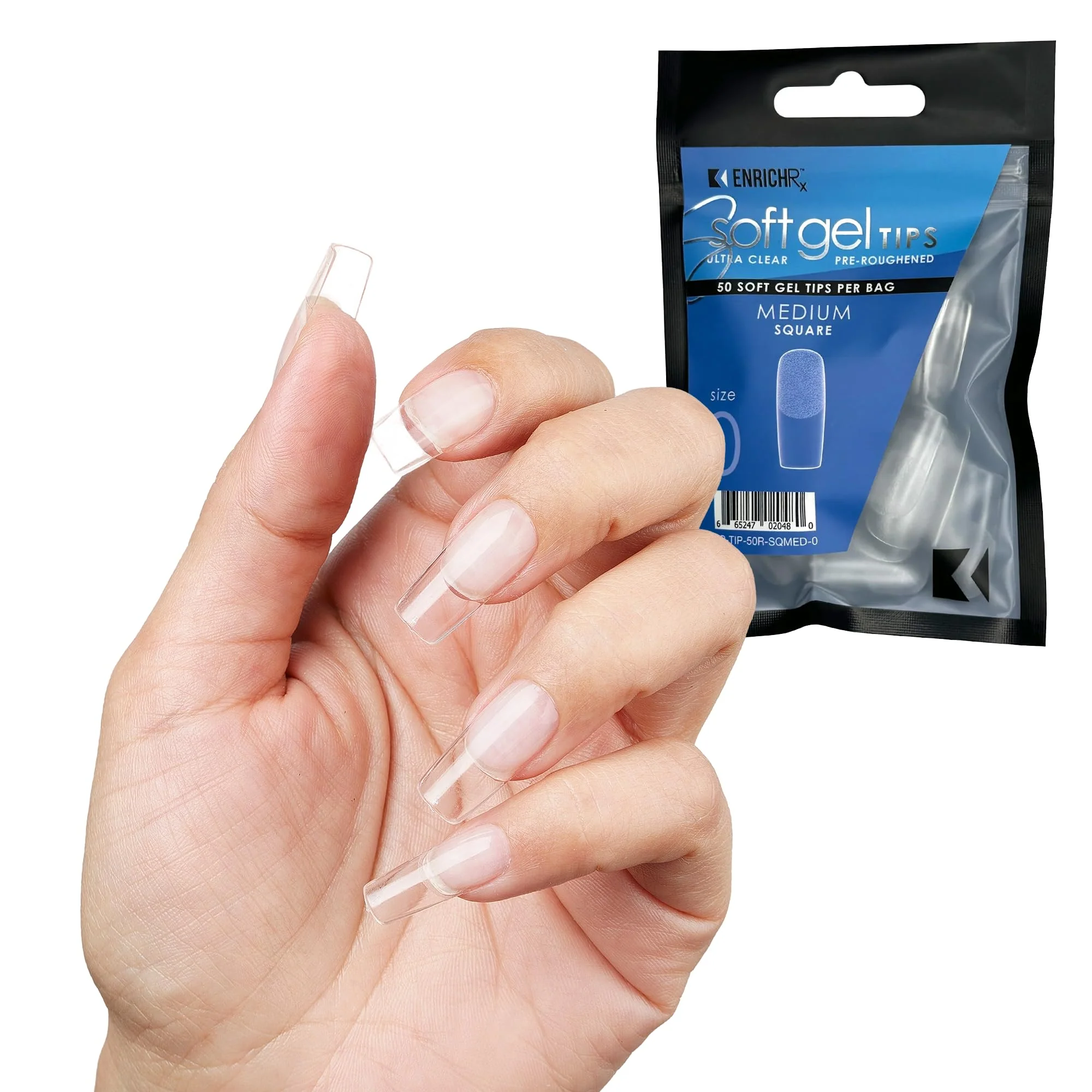 Functional Soft Gel Tips Ultra Clear Pre-Roughened 550 pcs Medium Square Smart