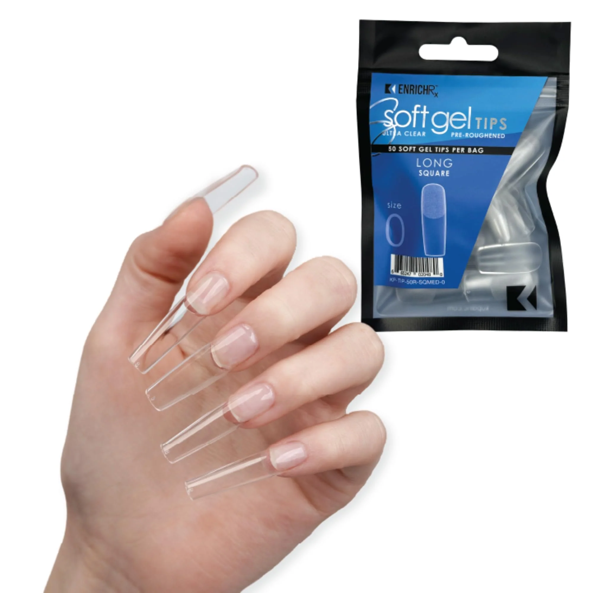 Exclusive Soft Gel Tips Ultra Clear Pre-Roughened 550 pcs Long Square Premium