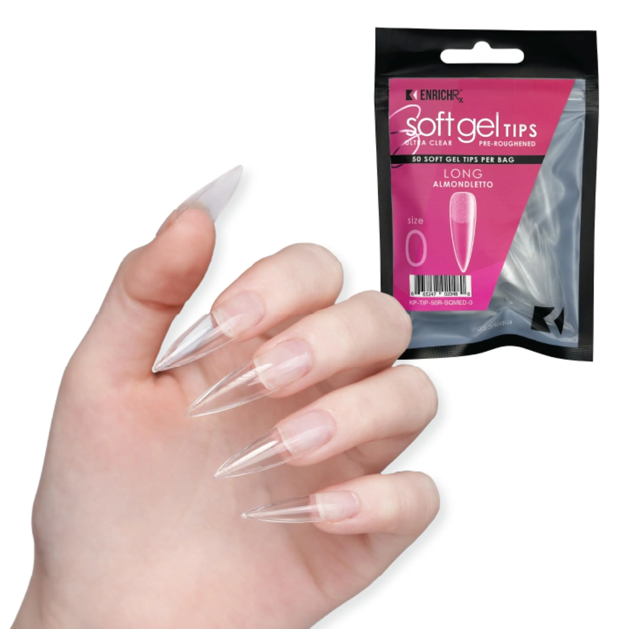 Soft Gel Tips Ultra Clear Pre-Roughened 550 pcs Long Almondletto Environmentally Friendly