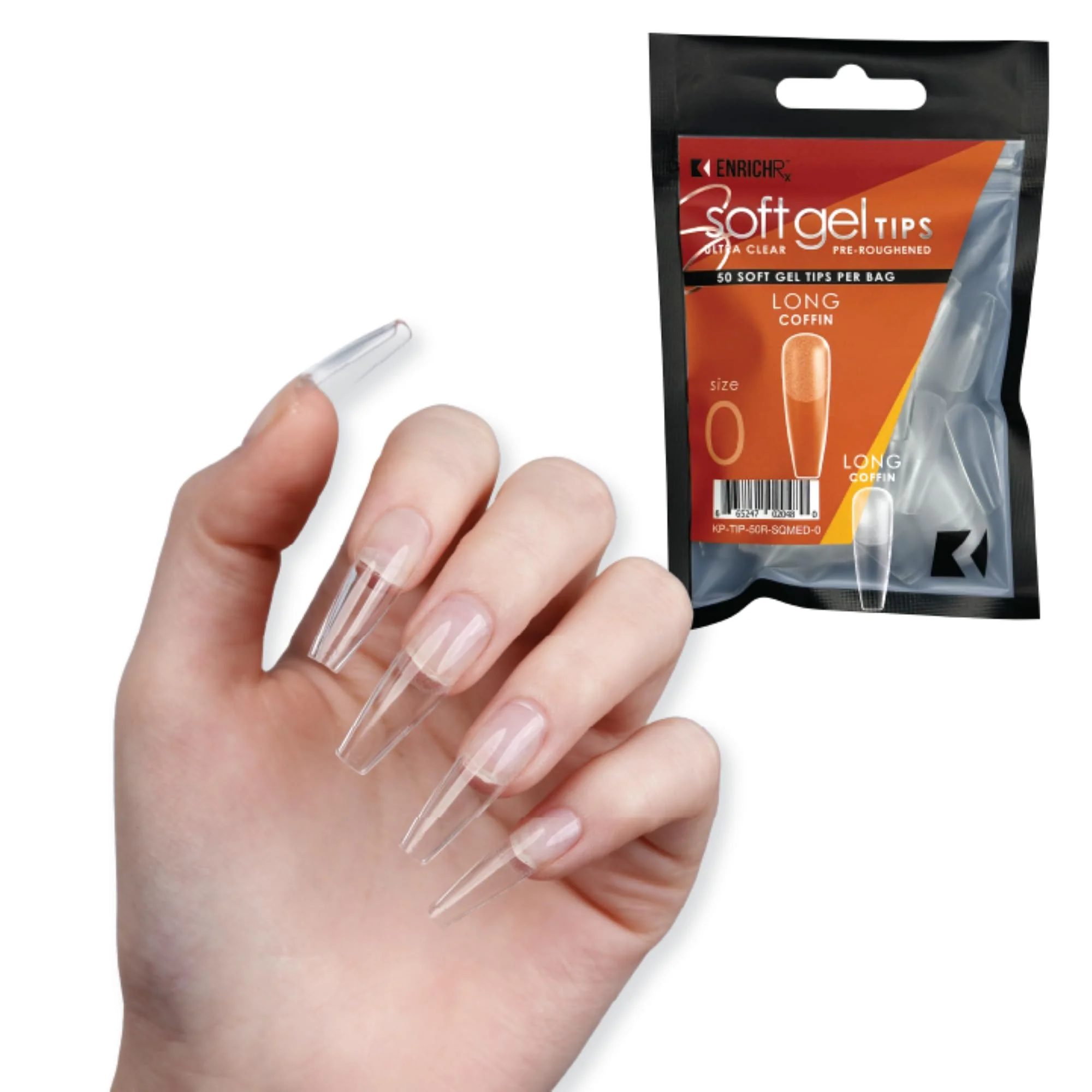 Optimized Soft Gel Tips Ultra Clear Pre-Roughened 550 pcs Long Coffin Easy-to-Use