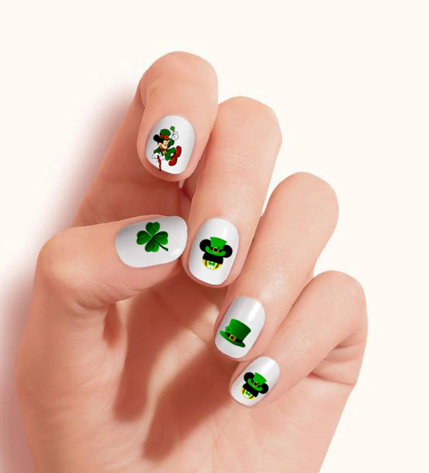 Smooth St Patrick's Day Nail Art Decals Tattoo . Shamrock Mickey Hat Skull Clover Luck. Set of 53 Waterslide Nail Art Decals. OSN-SPD008-53 by One Stop Easy-to-Use