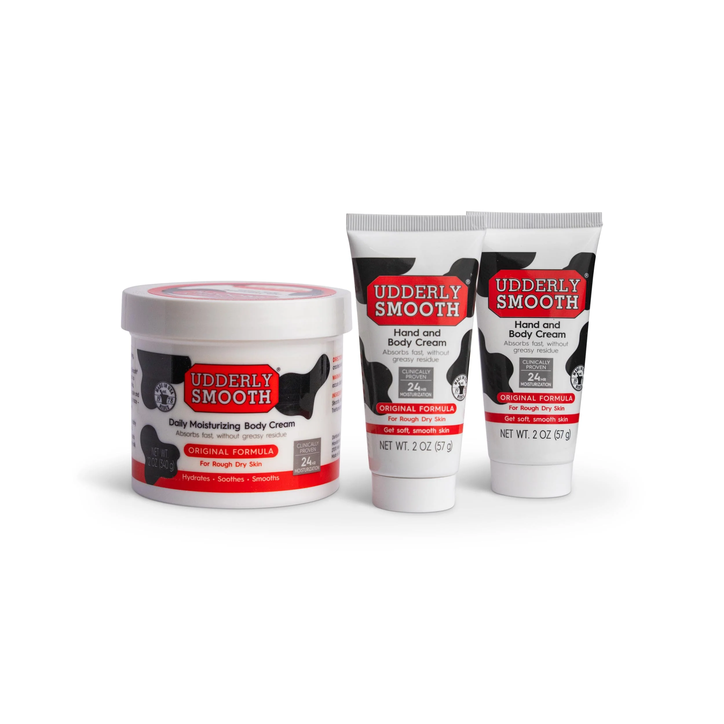 World-Class Udderly Smooth Hand 2 Oz Body Cream 12 Oz Bundle Daily Moisturizer to Hydrate Dry or Rough Skin Dermatologist Tested 3 Items Total Recyclable