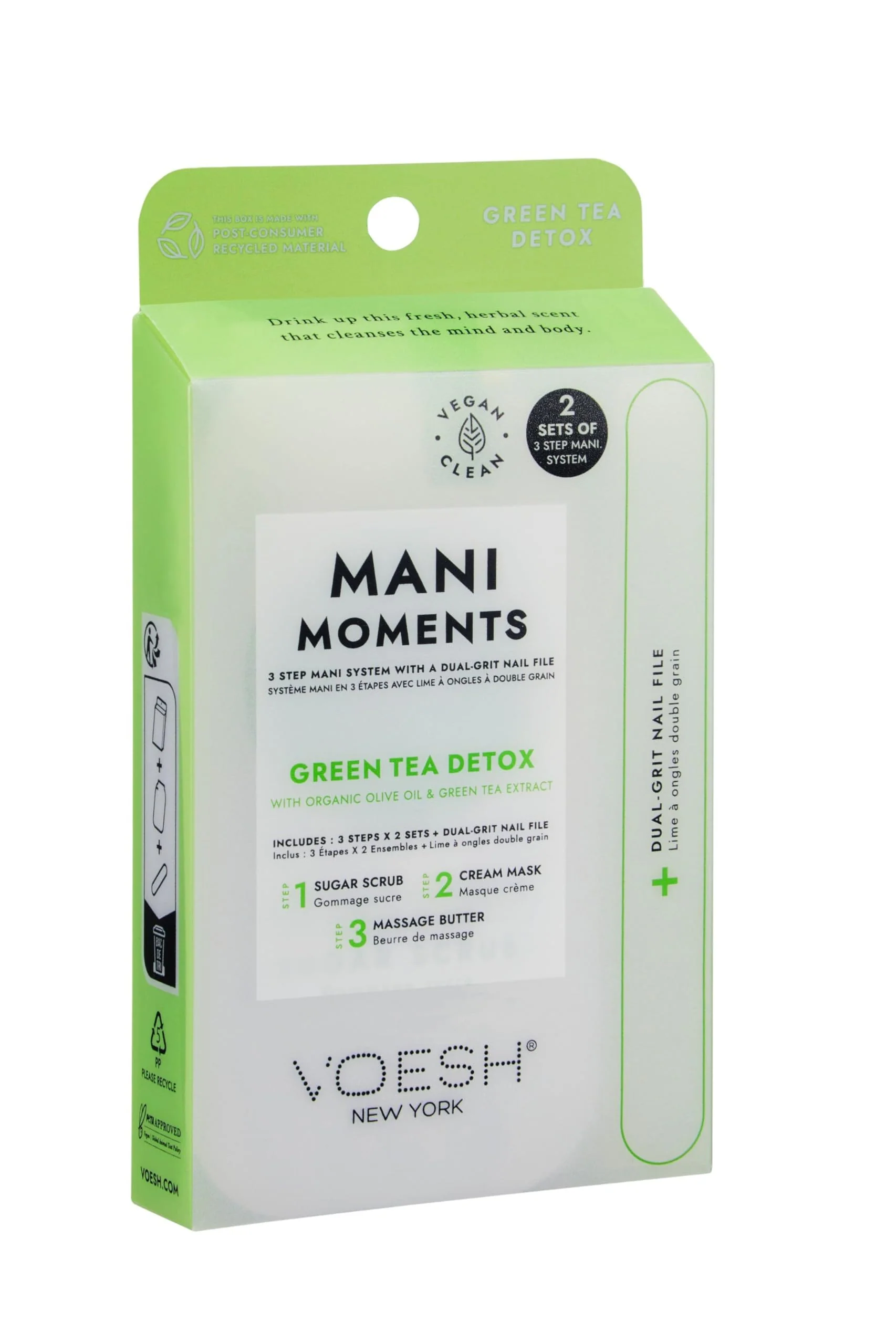 High-Performance VOESH Mani Moments Two Sets of Mani in a Box 3 Step Nail File Green Tea Detox Manicure Kit Hand Care Nail Supplies Home Manicure Proven