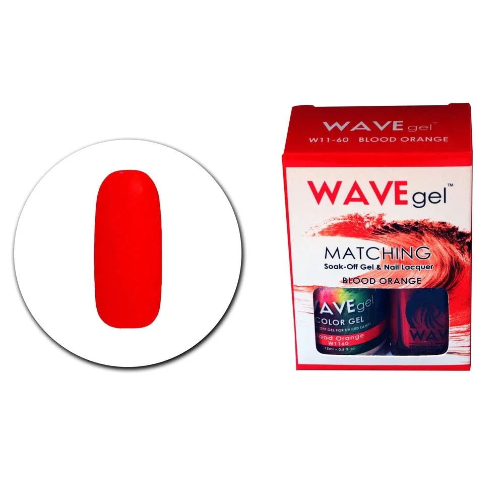 Official WAVEGEL Soak-0ff Gel Nail Lacquer Matching Duo Set - Blood Orange - W1160-1160 I 0.5 Oz Original