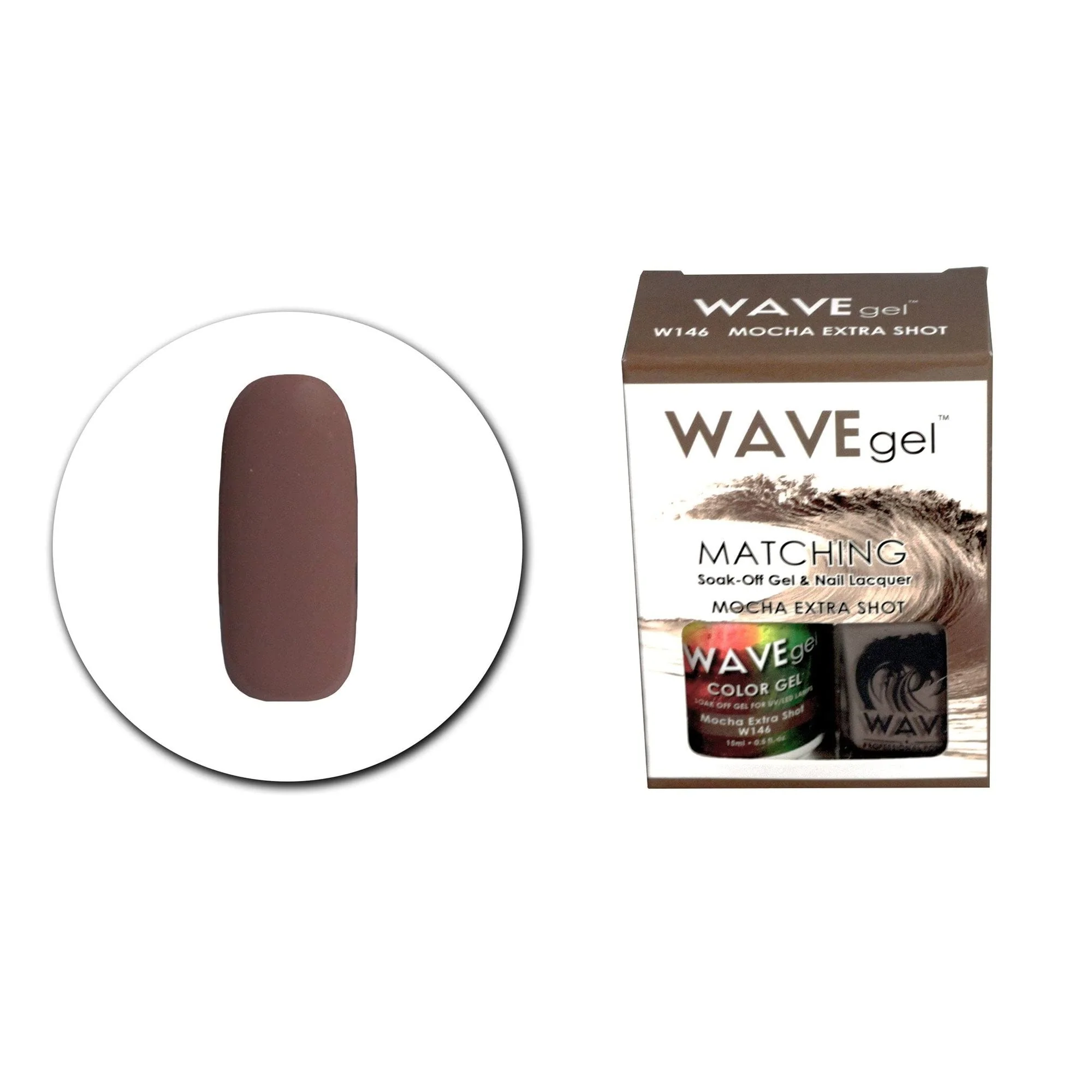Original Design WAVEGEL Soak-0ff Gel Nail Lacquer Matching Duo Set - Mocha Extra Shot - W146-146 I 0.5 Oz Outstanding