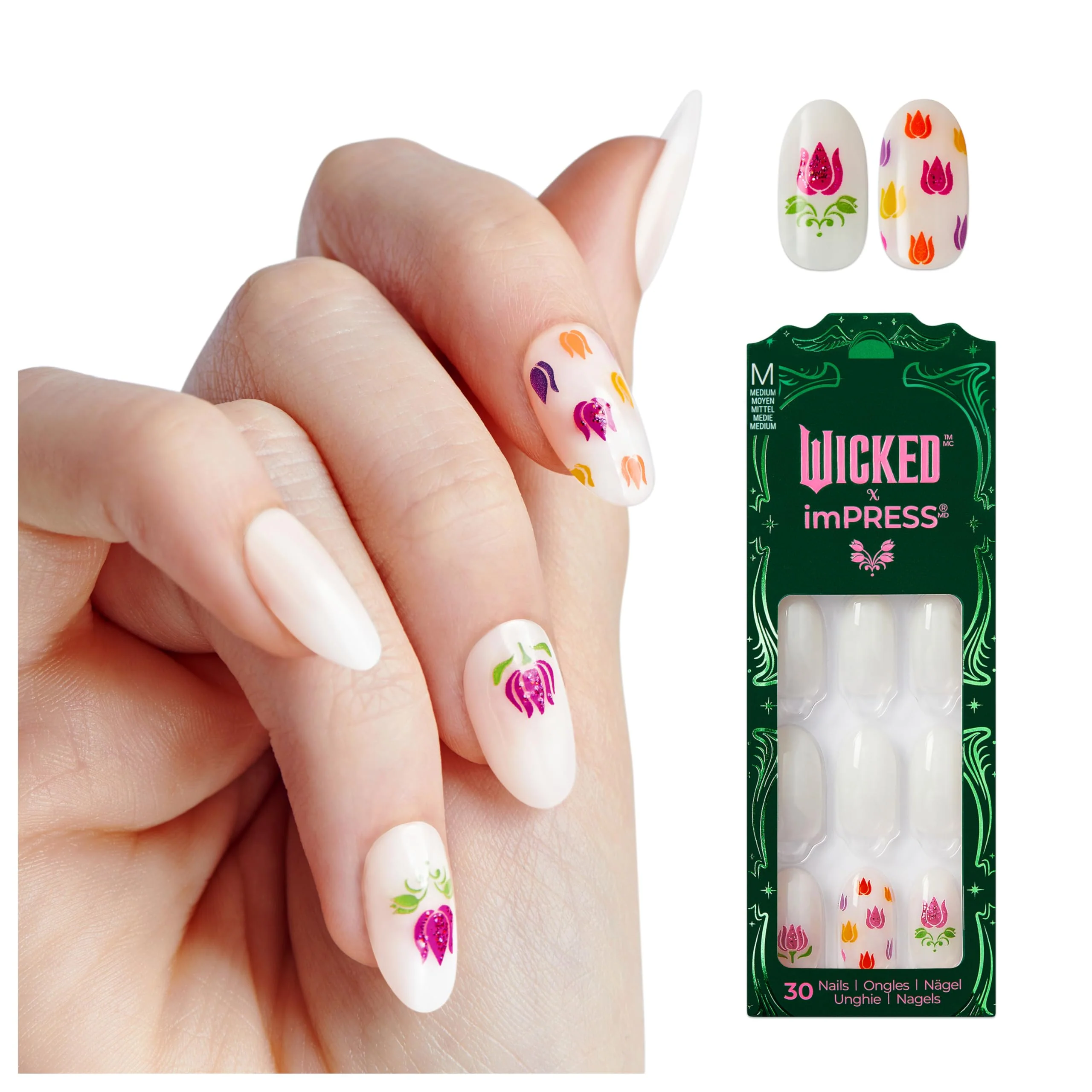 Clean WICKED X imPRESS Press On Nails New Improved Adhesive Up To 10 Day Hold Beautifical White Medium Oval Includes 30 Fake Nails 1 Prep Pad 1 Efficient
