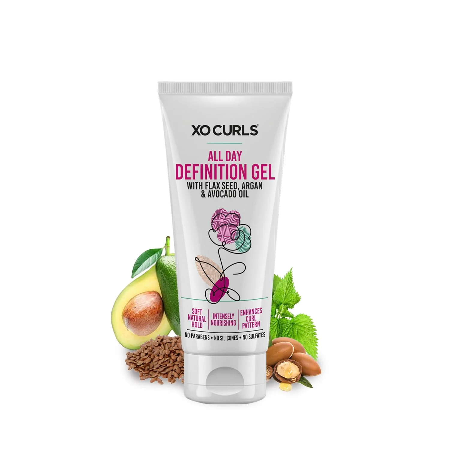 Consistent XO Curls All Day Definition Gel with Flax Seed and Argan Oil 3.4 Fl Oz Unisex Curly Cream Hair Therapy for Frizz- Soft Natural Curls