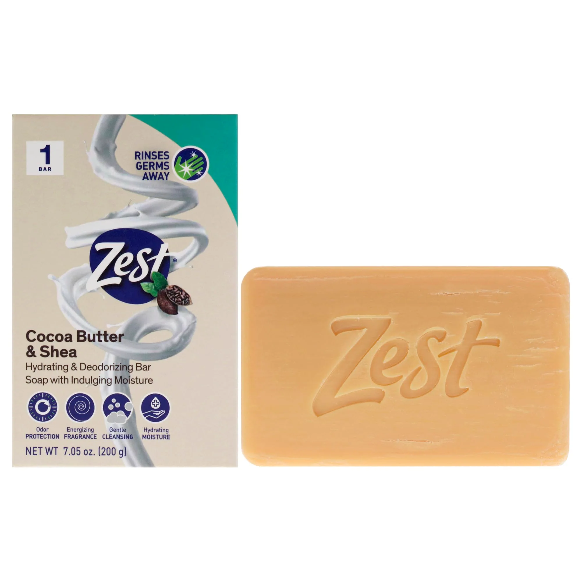 Luxury Zest Deodorant Bar Soap - Cocoa Butter and Shea - Moisturizing Body Soap Bar for Men and Women - Gentle Paraben Formula - With Vitamin E - 7.5 oz Casual