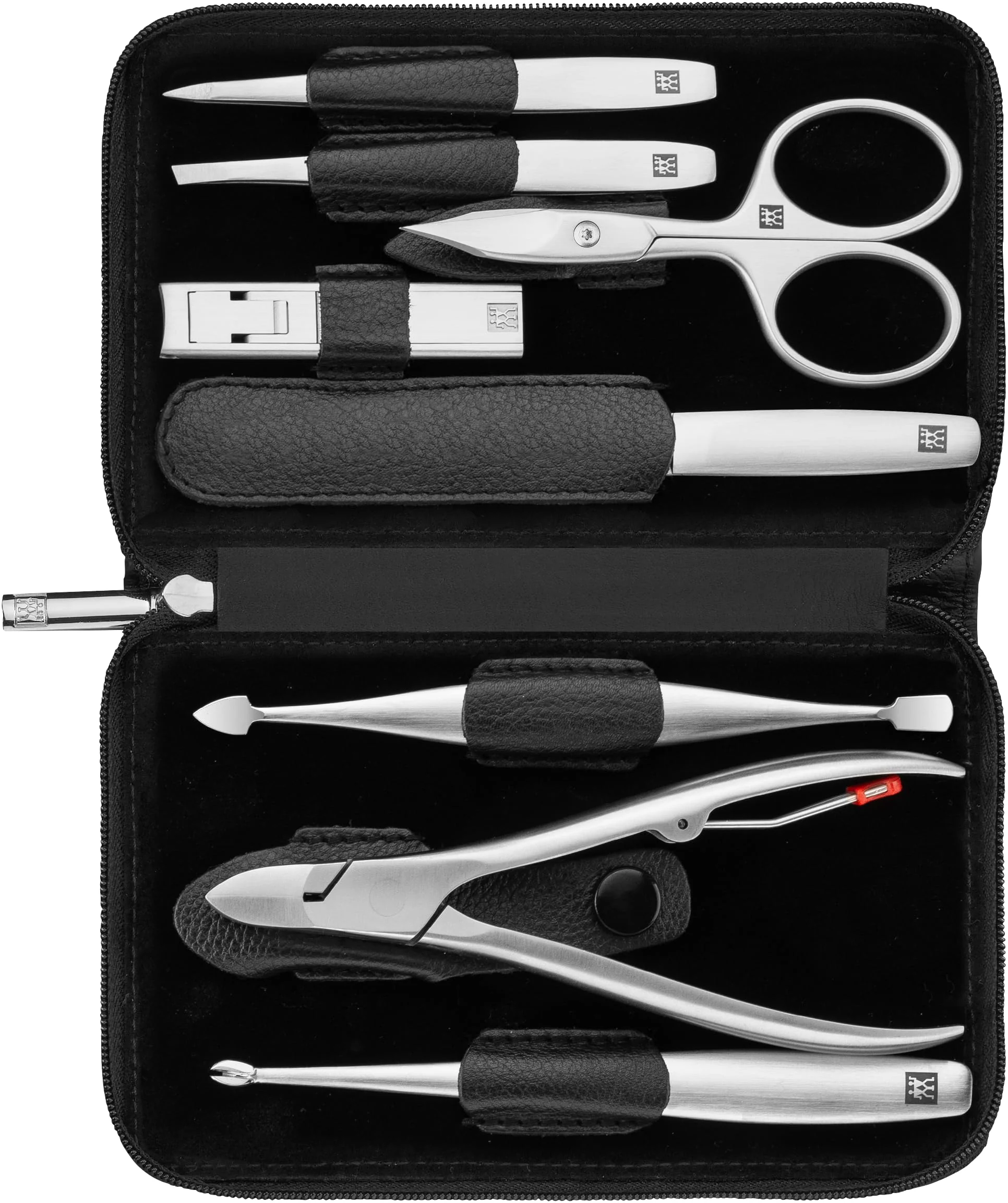 High-Quality ZWILLING Manicure Set 8 piece comprehensive nail care pedicure travel size leather case with zipper Premium Black Functional