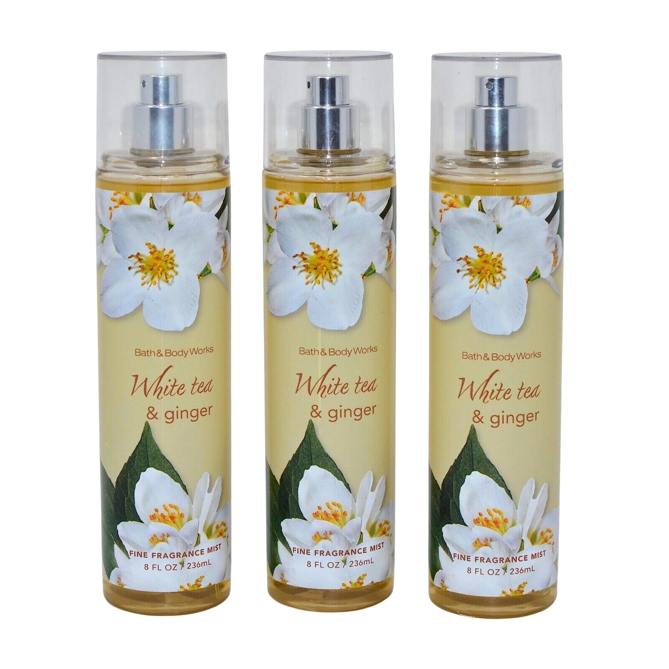 Luxury Bath Body Works Fragrance Mist 3-Pack 8oz Each White Tea and Ginger Prestigious