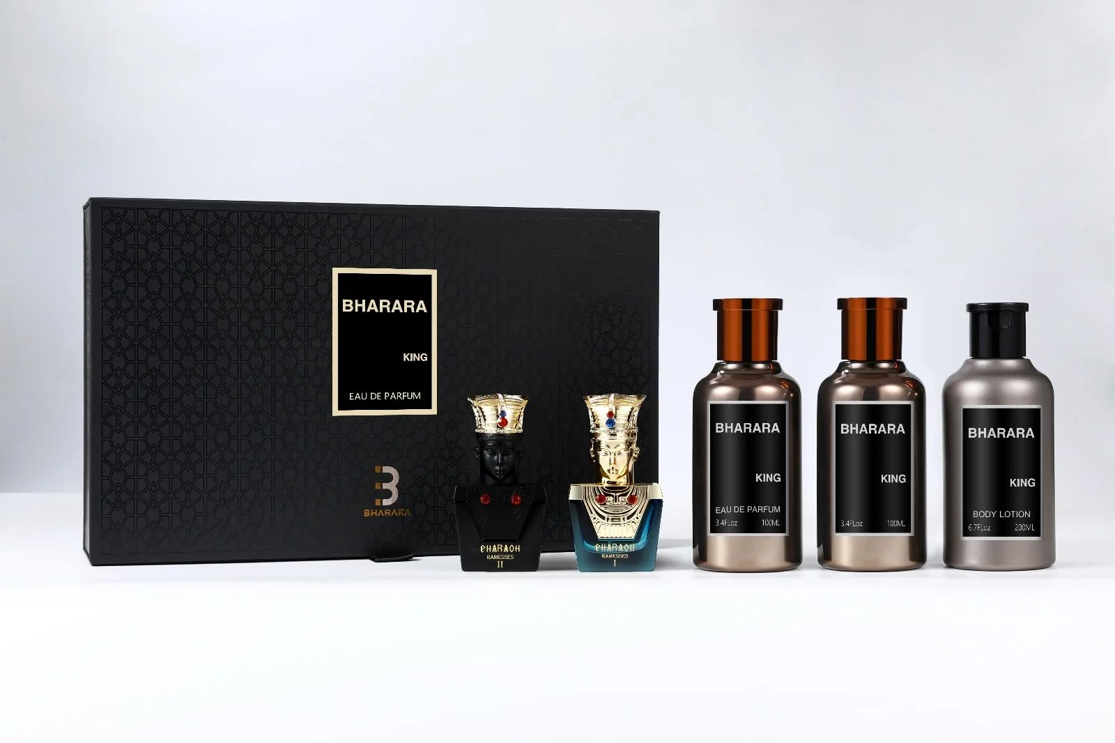 Verified Bharara King 5-Piece Gift Set EDP Lotion Pharaoh Minis Sophisticated