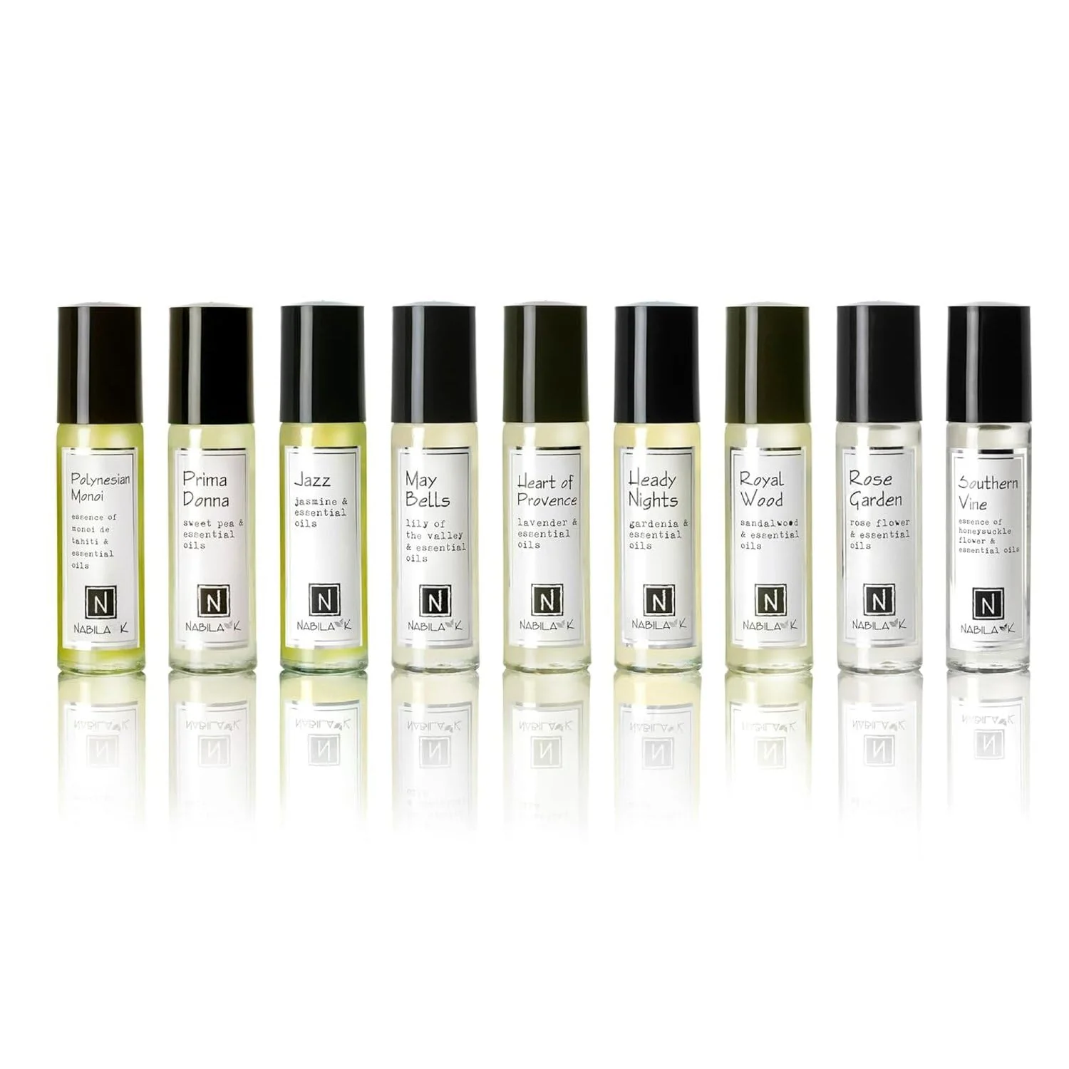 Convenient Nabila K Roll-On Perfume Oil Set of 9 with Essential Oils for Women Alcohol- Organic Long-Lasting Fragrance Travel Size TSA 0.33 Superior