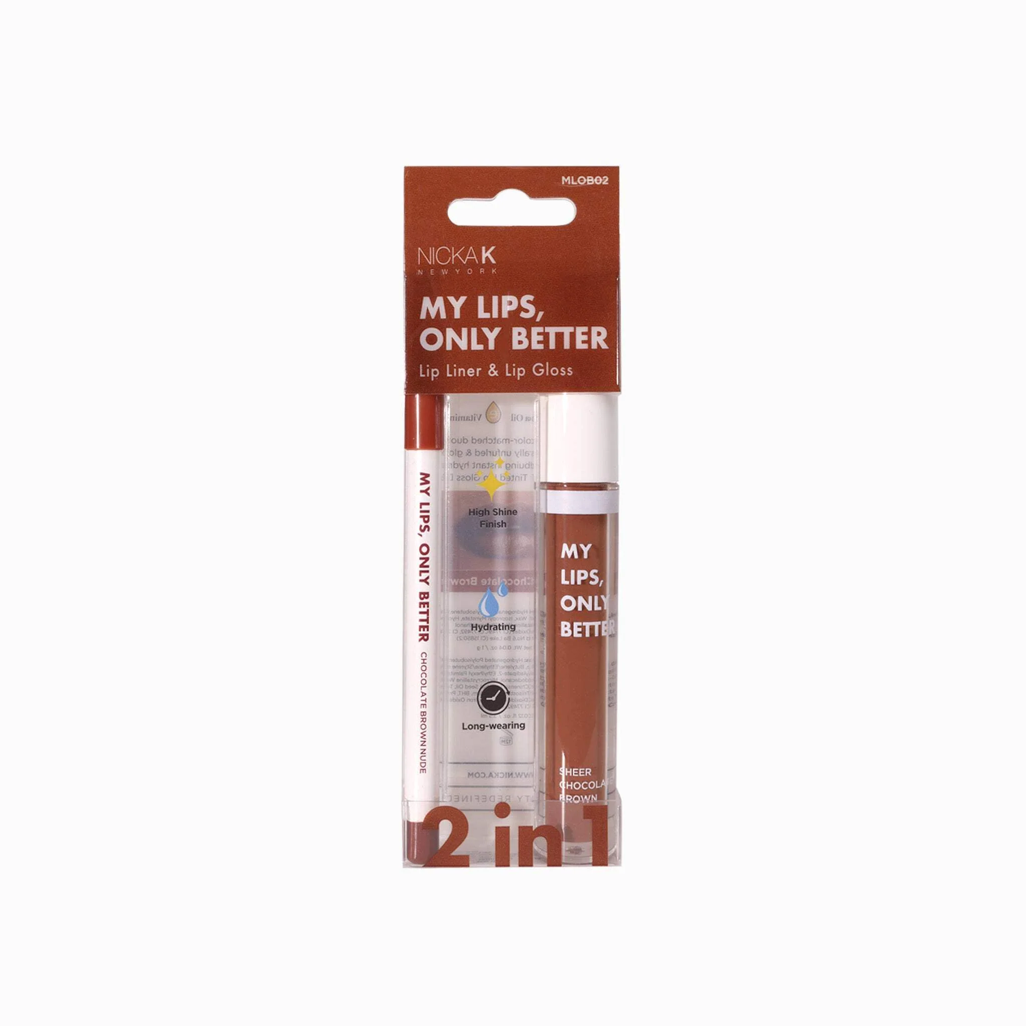 Elite NICKA K NEW YORK My Lips Only Better Lip Liner and Lip Gloss Lip Mask Set Sheer Chocolate Brown Traditional