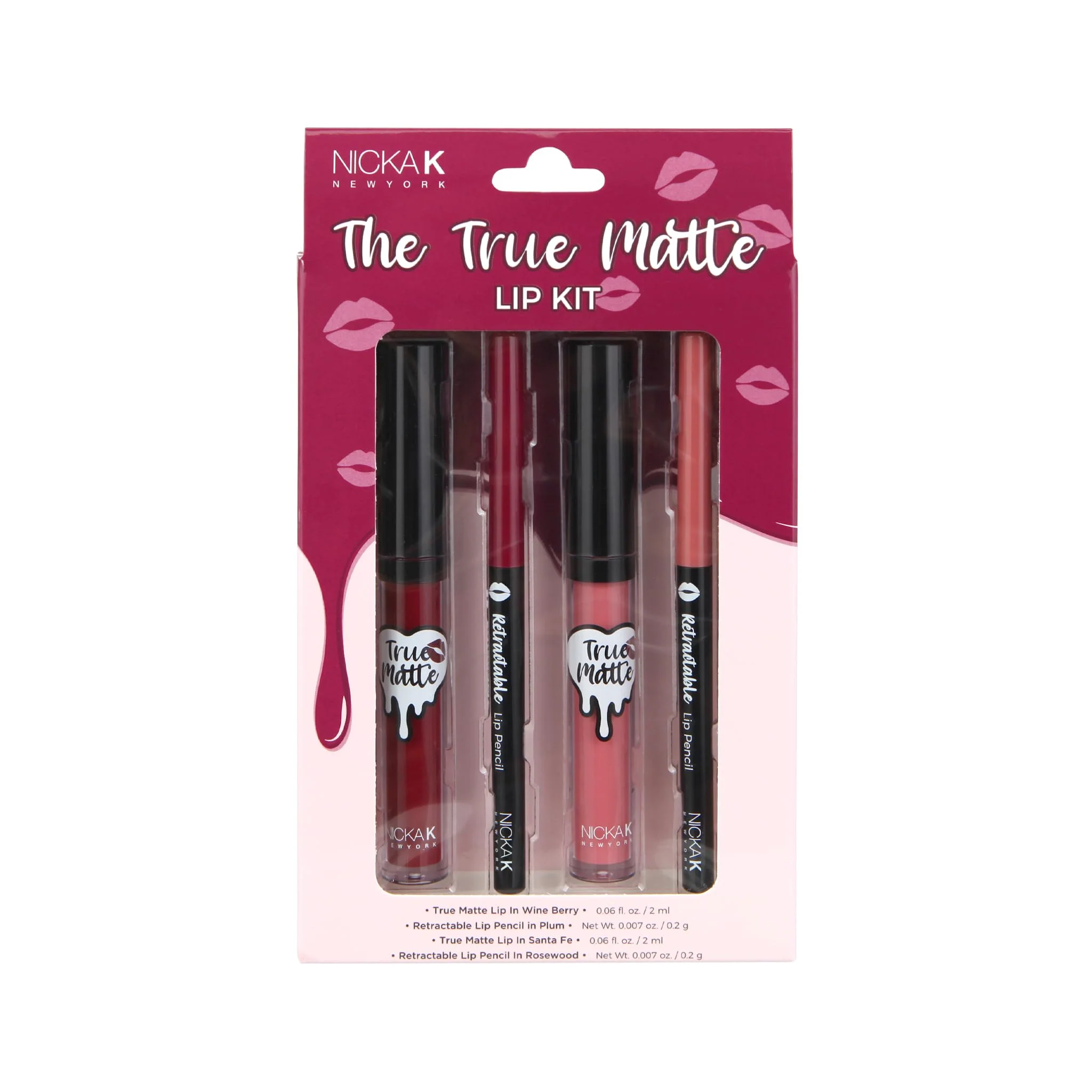 Reusable Nicka K The True Matte Lip Kit Wine Berry Plum Santa Fe Rosewood Smooth