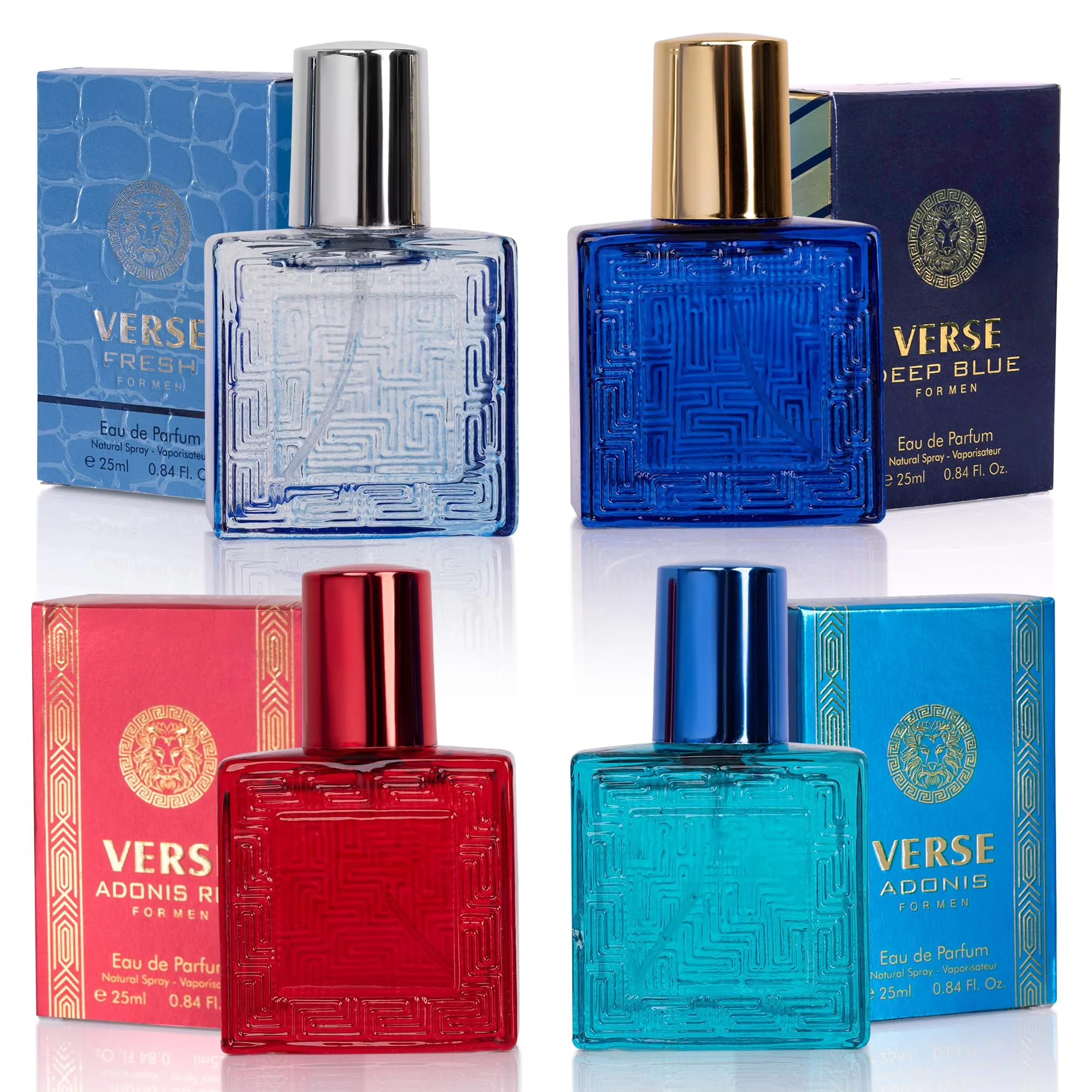 Detailed NovoGlow Verse Mini 4-Piece Fragrance Gift Set for Men - Aromatic Floral Oriental Woody Notes - Individually Boxed - Travel Size - 25ml Eau De High-Quality