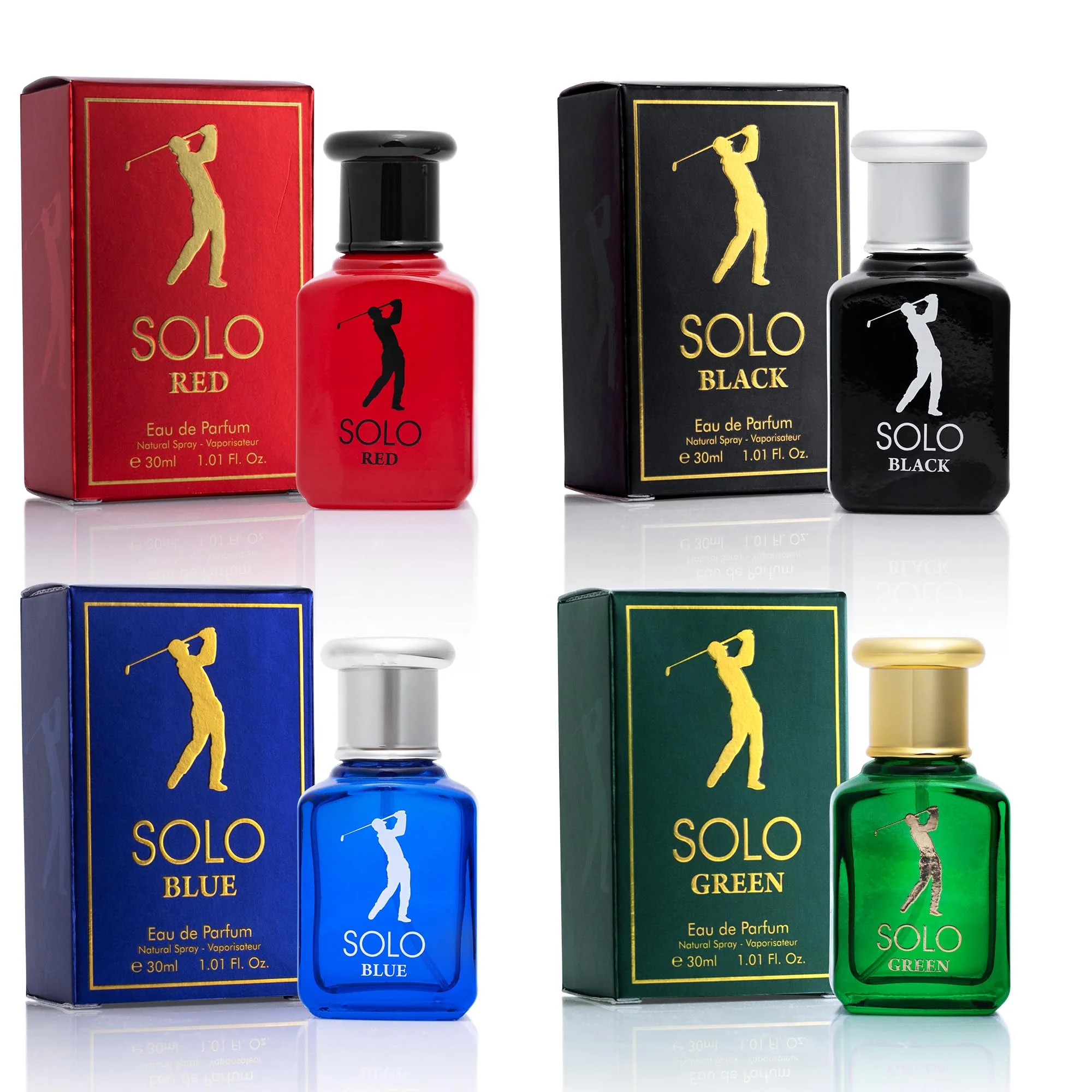 Consistent NovoGlow Solo 4-Piece Mini Fragrance Set for Men EDP - Solo Red Blue Black Green - Combination of Woody Citrus Spicy Scents - Suitable For All Authentic