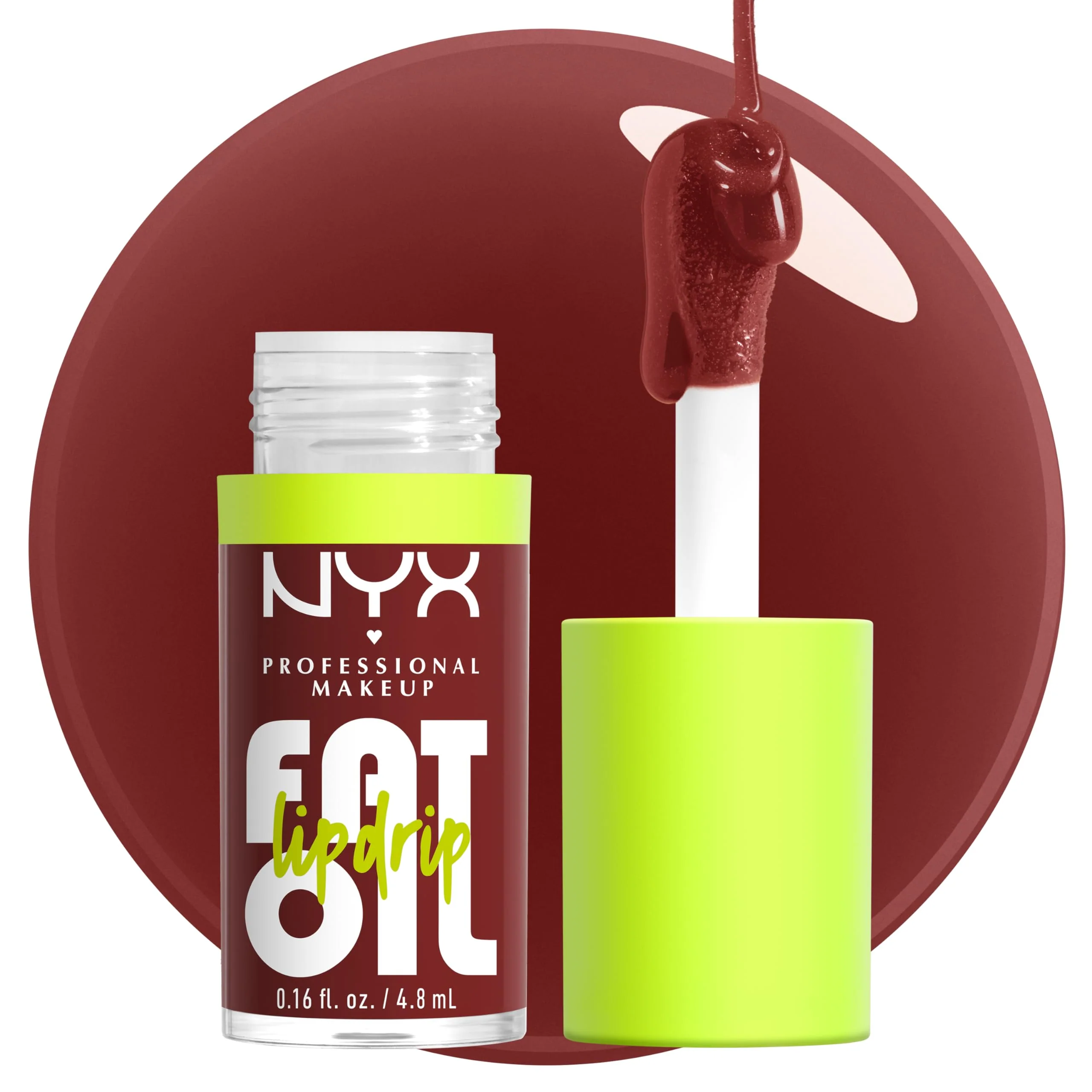 Refined NYX PROFESSIONAL MAKEUP Fat Oil Lip Drip Moisturizing Lip Oil Gloss Vegan Tinted Formula Up to 12 HR Hydration - Inside Scoop Plum Brown Responsible