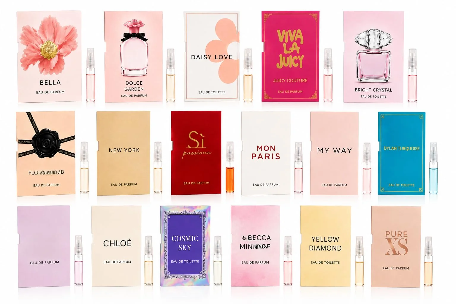 Enhanced Perfume Discovery Sampler Set for Women - 10 Designer Perfume Samples Mini Fragrance Vials Try Before You Buy Contemporary