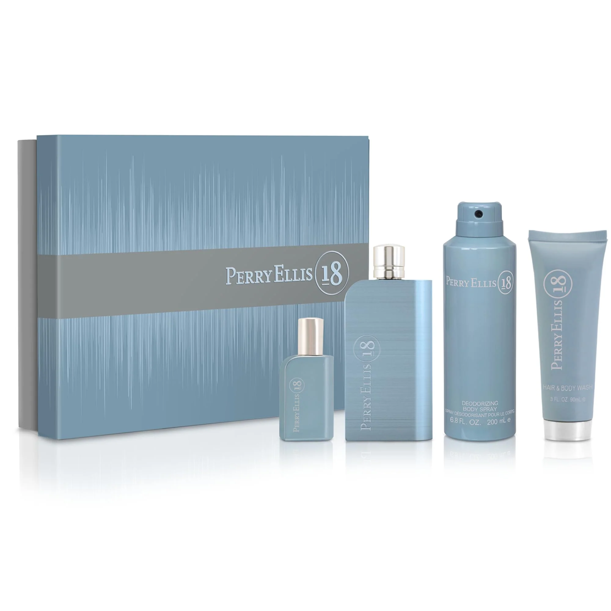 Optimized Perry Ellis 18 4-Piece Men Gift Set - Men Cologne Gift Set Perfume Fresh Fragrance Cologne Spray - 3.4 fl oz Eau de Toilette .25 fl oz Mini Travel Organic