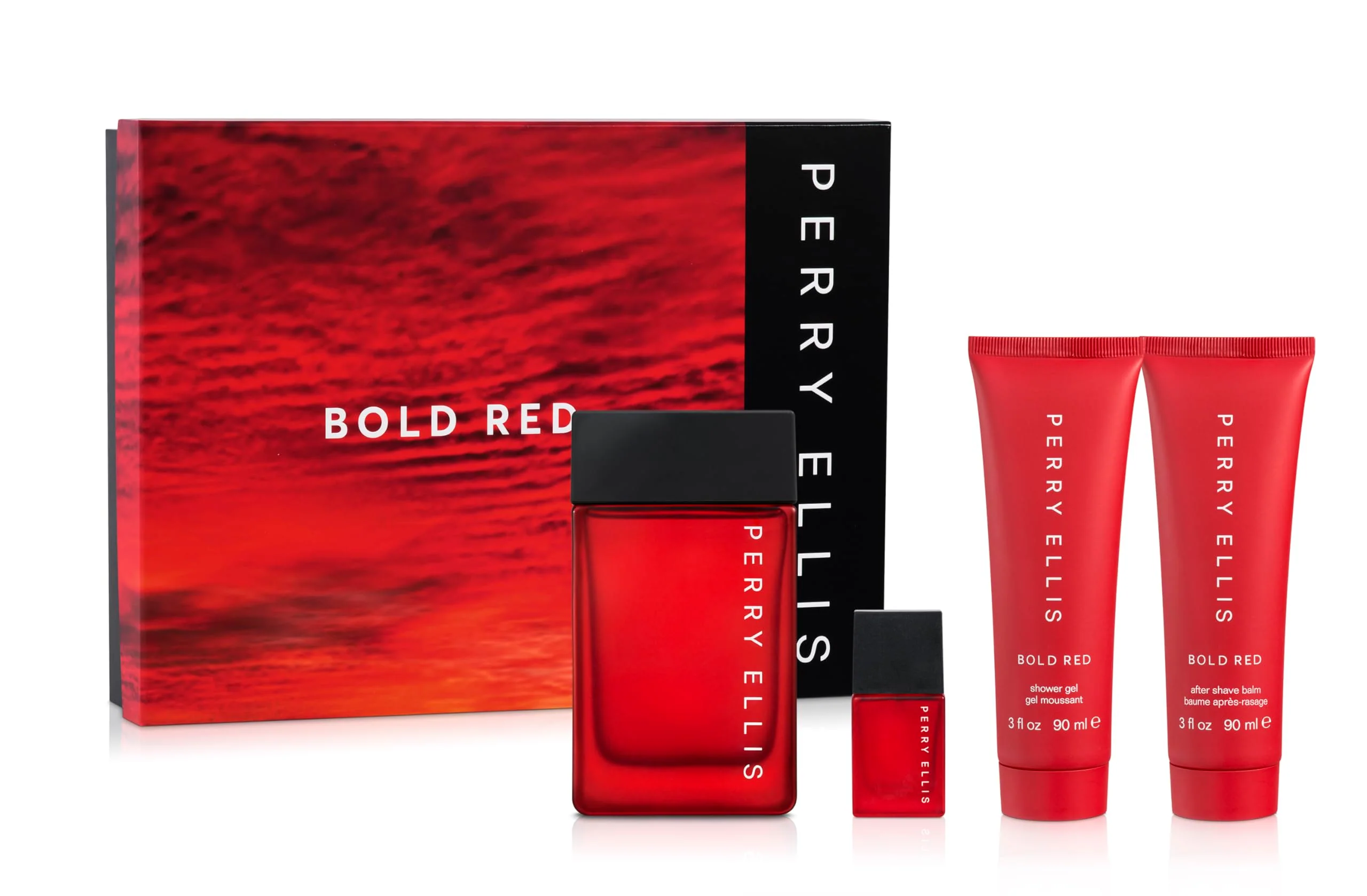Reliable Perry Ellis Bold Red Gift Set 3.4 fl oz eau de toilette 3 oz aftershave 3 oz shower gel .25 fl oz travel mini - lime parsley mandarin nutmeg Stylish