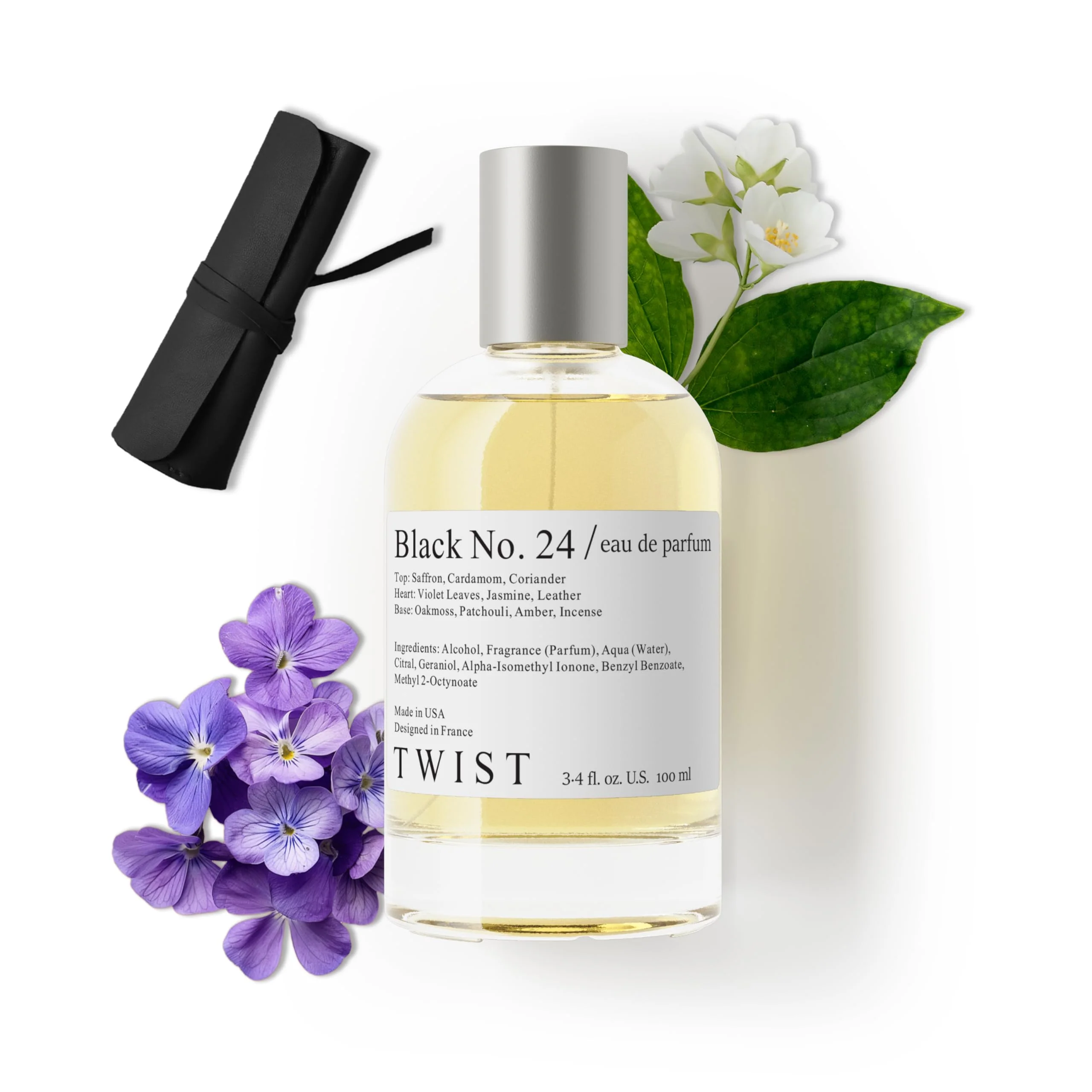 Unique Twist - Black No. 24 - Eau De Parfum Inspired by TF Ombre Leather Long-Lasting Perfume for Women Men Paraben Vegan Clean Ingredients Natural
