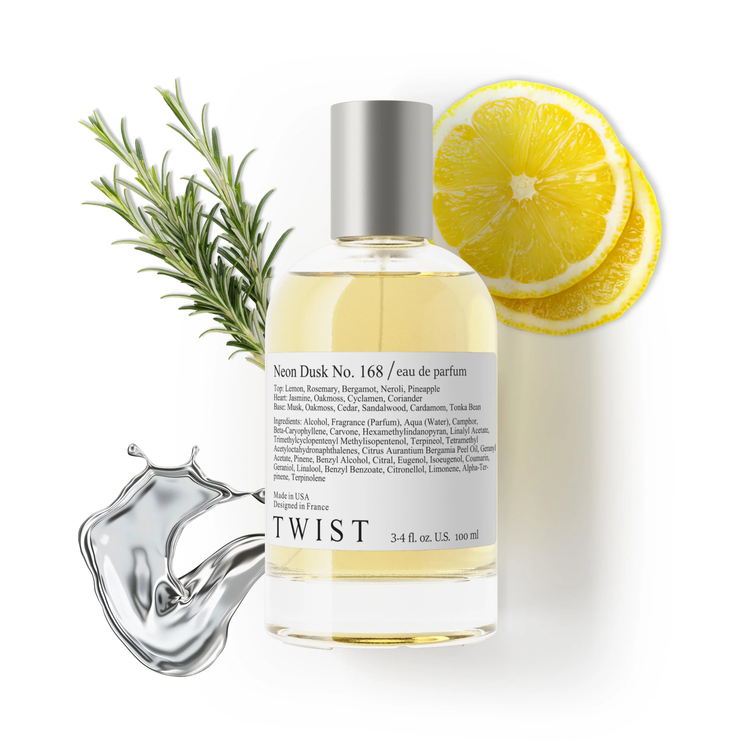 Classic Twist Neon Dusk No. 168 - Inspired by Azz. Chrome Long-Lasting Perfume for Men Vegan Clean Ingredients Lemon Bergamot - Spray 100 ml 3.4 fl Environmentally Friendly