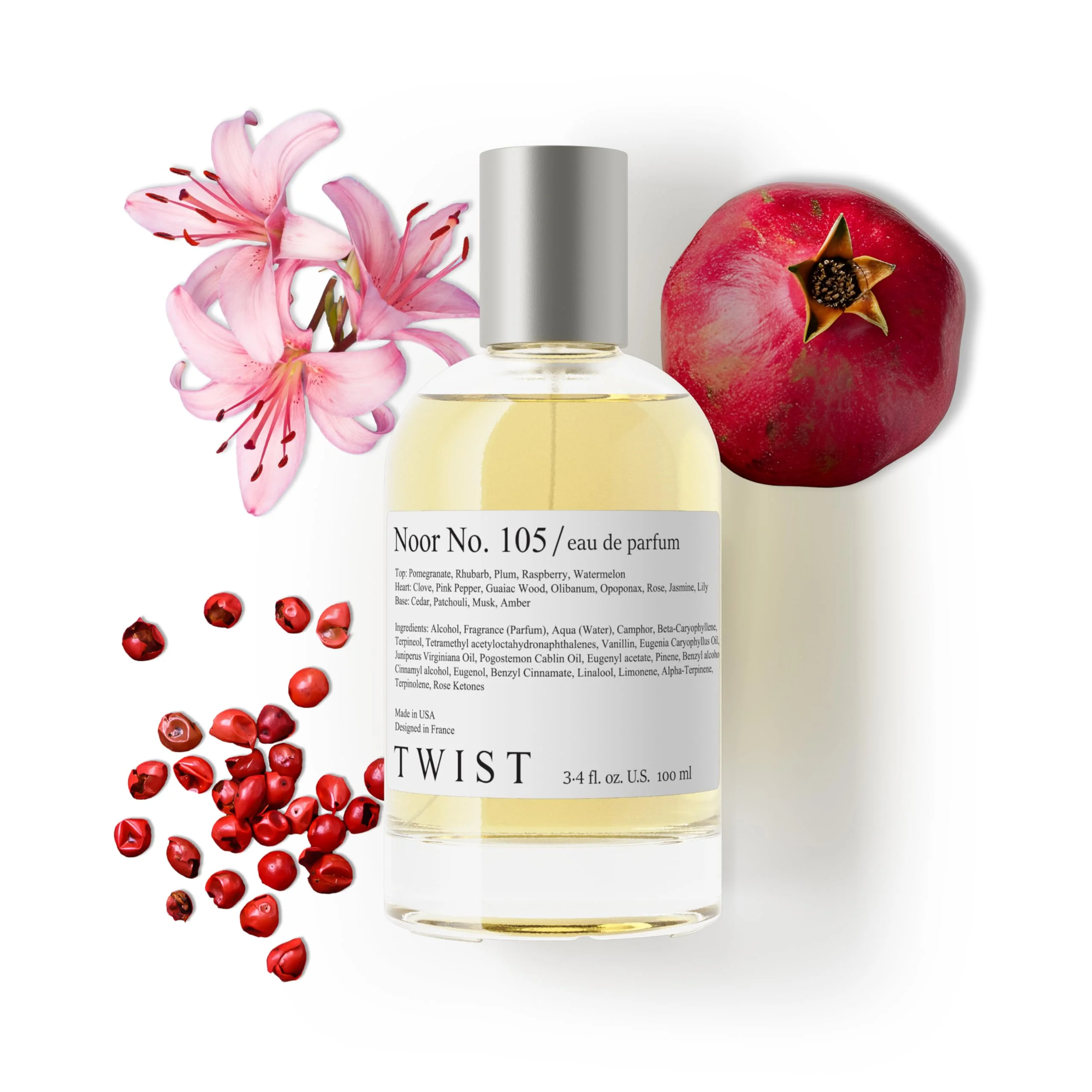 Eco-Friendly Twist Noor No. 105 - Eau De Parfum Inspired by J. M. Pomegranate Noir Cologne Long-Lasting Perfume For Women Men Paraben Vegan Clean Fine Crafted