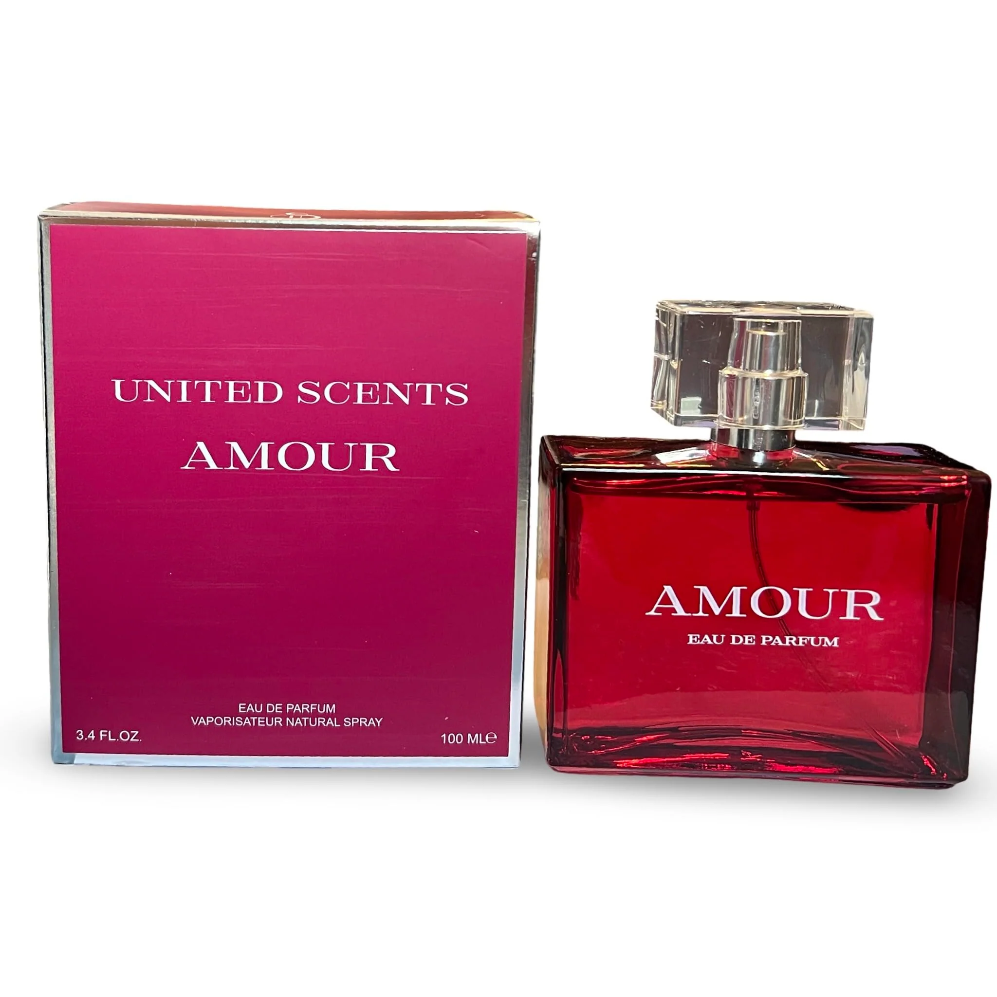 Exclusive United Scents AMOUR Eau de Parfum Women's Fragrance with Black Currant Mandarin Orange Bergamot Notes Red Glass Bottle 3.4 Fl Oz Luxury