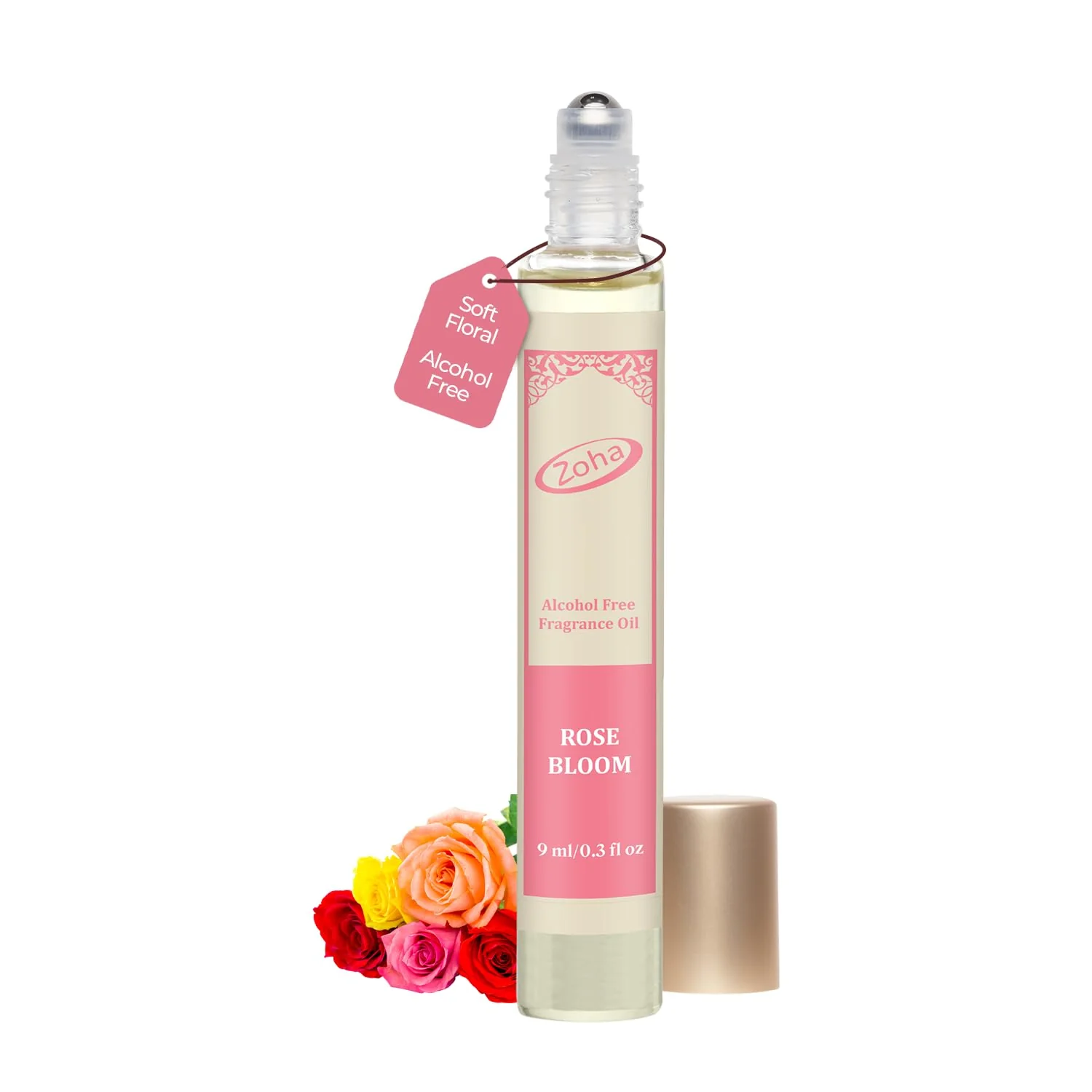 Refined Zoha Rose Bloom Roll on Perfumes for Women Men Alcohol- Rose Perfume Oil Travel Size Long Lasting Fragrance 9ml Roller High-Performance