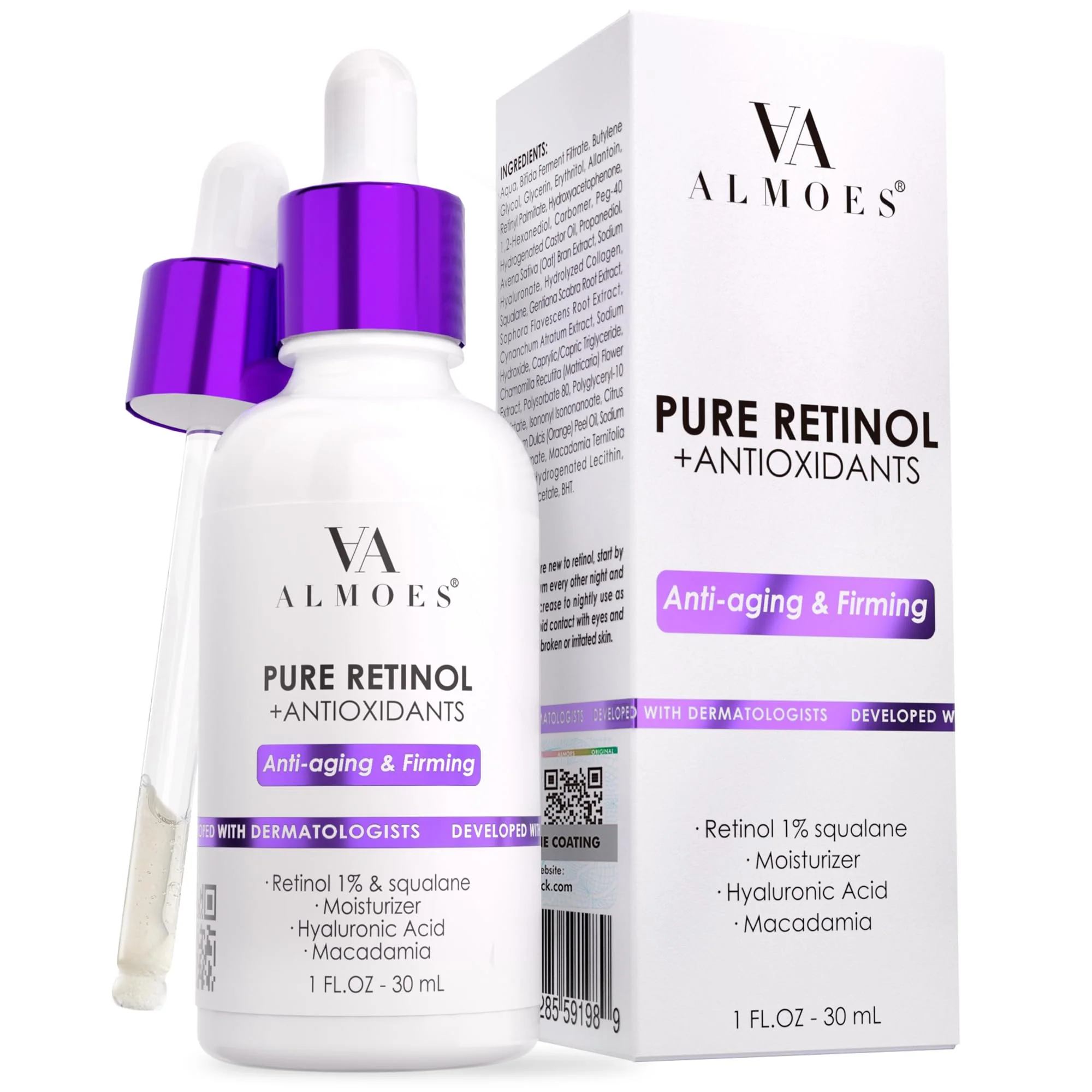 High-Grade Almoes Retinol Serum for Face Moisturising Serum for Face with Macadamia Firming Skin Antioxidant Increase Skin Elasticity Hyaluronic Acid Serum Face Comfortable