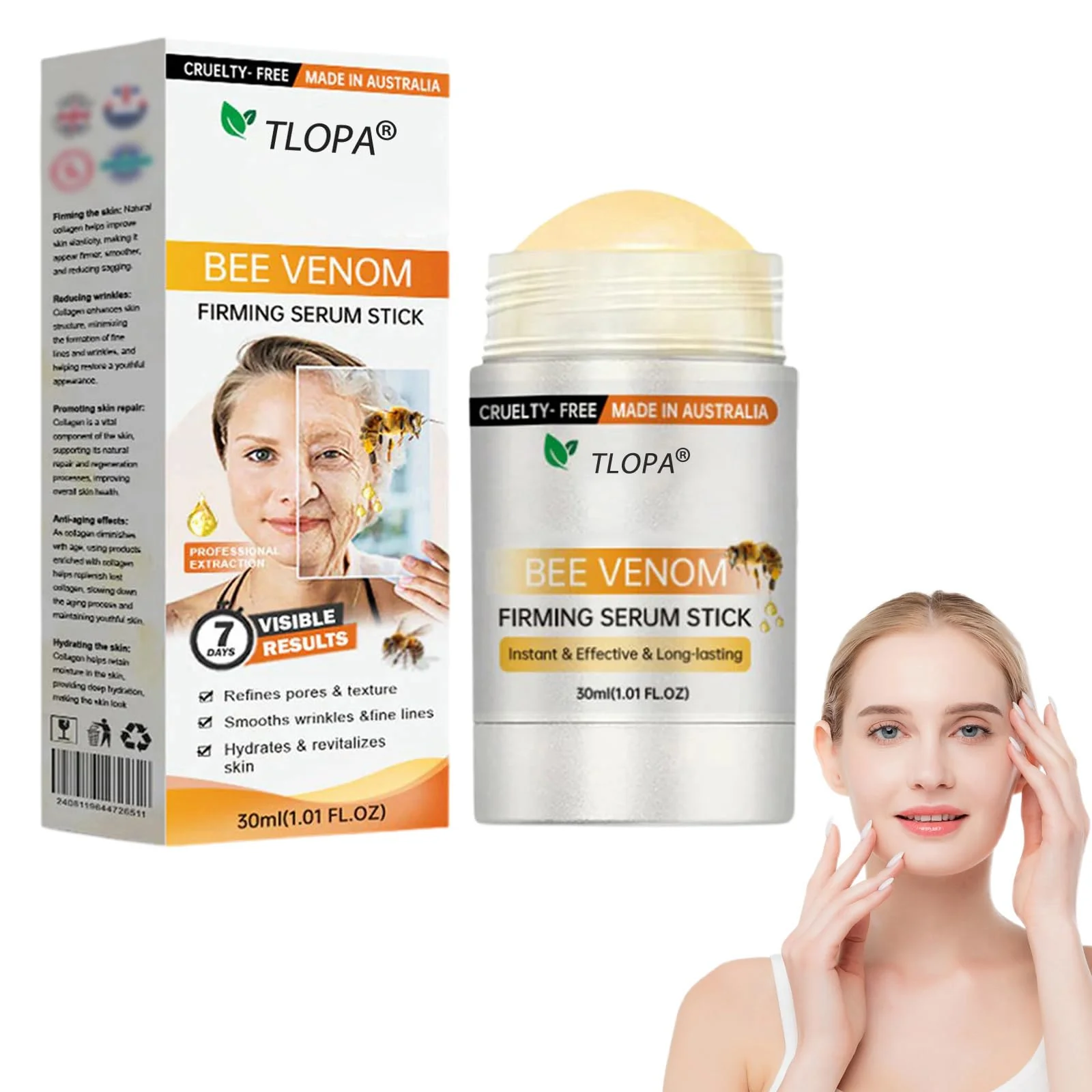 Premium Material TLOPA Bee Venom Firming Serum Stick Retinol Firming Serum Stick Advanced Firming Wrinkle-Reducing Cream Bee Venom Firming Stick Hydrates Enhanced