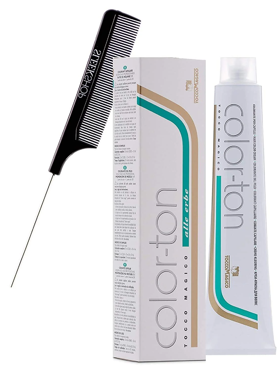 Professional Tocco o Color-Ton Alle Erbe Permanent Hair Color Cream w Sleek Steel Pin Rat Tail Comb Haircolor Dye Creme 9N 9.0 Very Light Blond Reliable