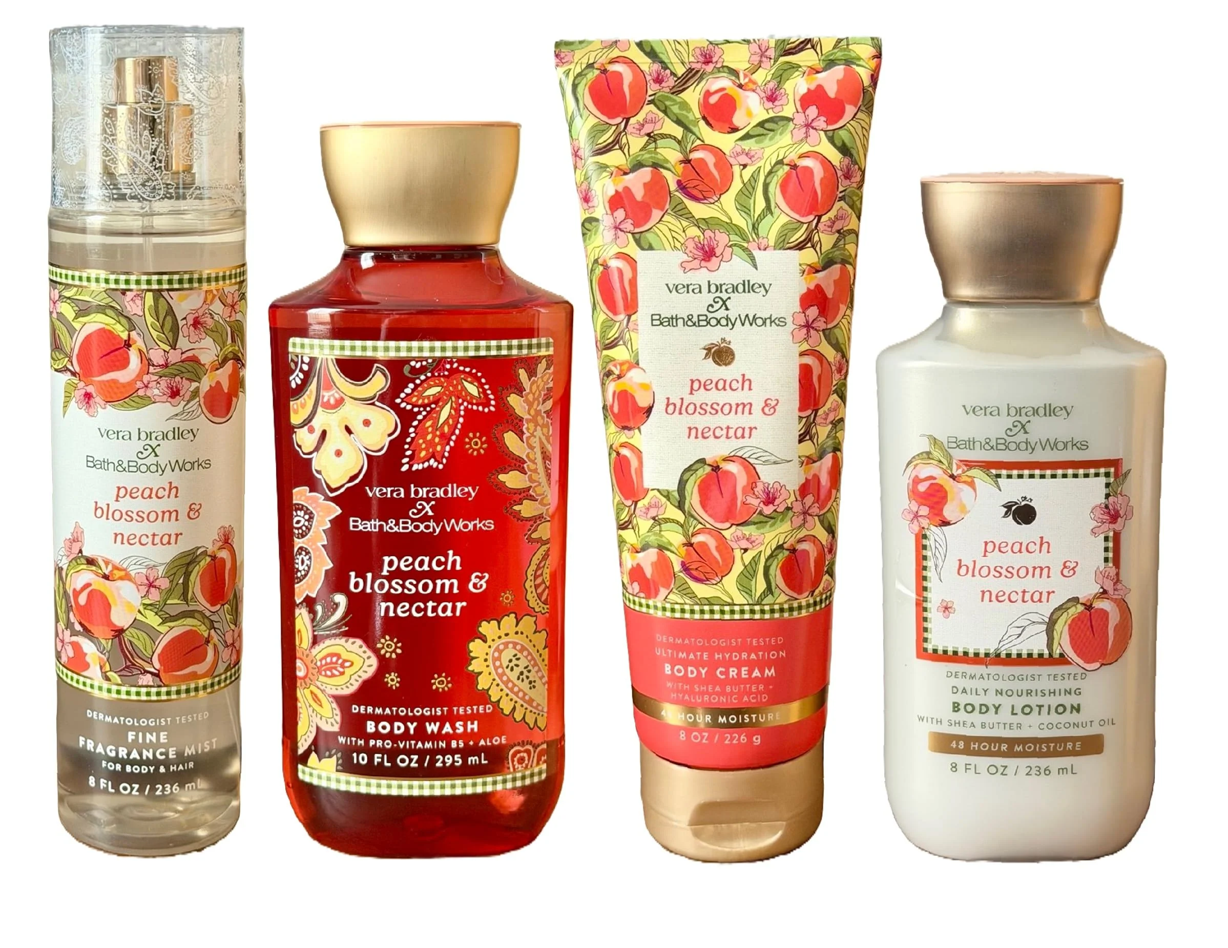 Fine Bath and Body Works Peach Blossom and Nectar 4 Piece Body Care Set - Mist Body Cream Lotion and Body Wash - Full Size Prestigious
