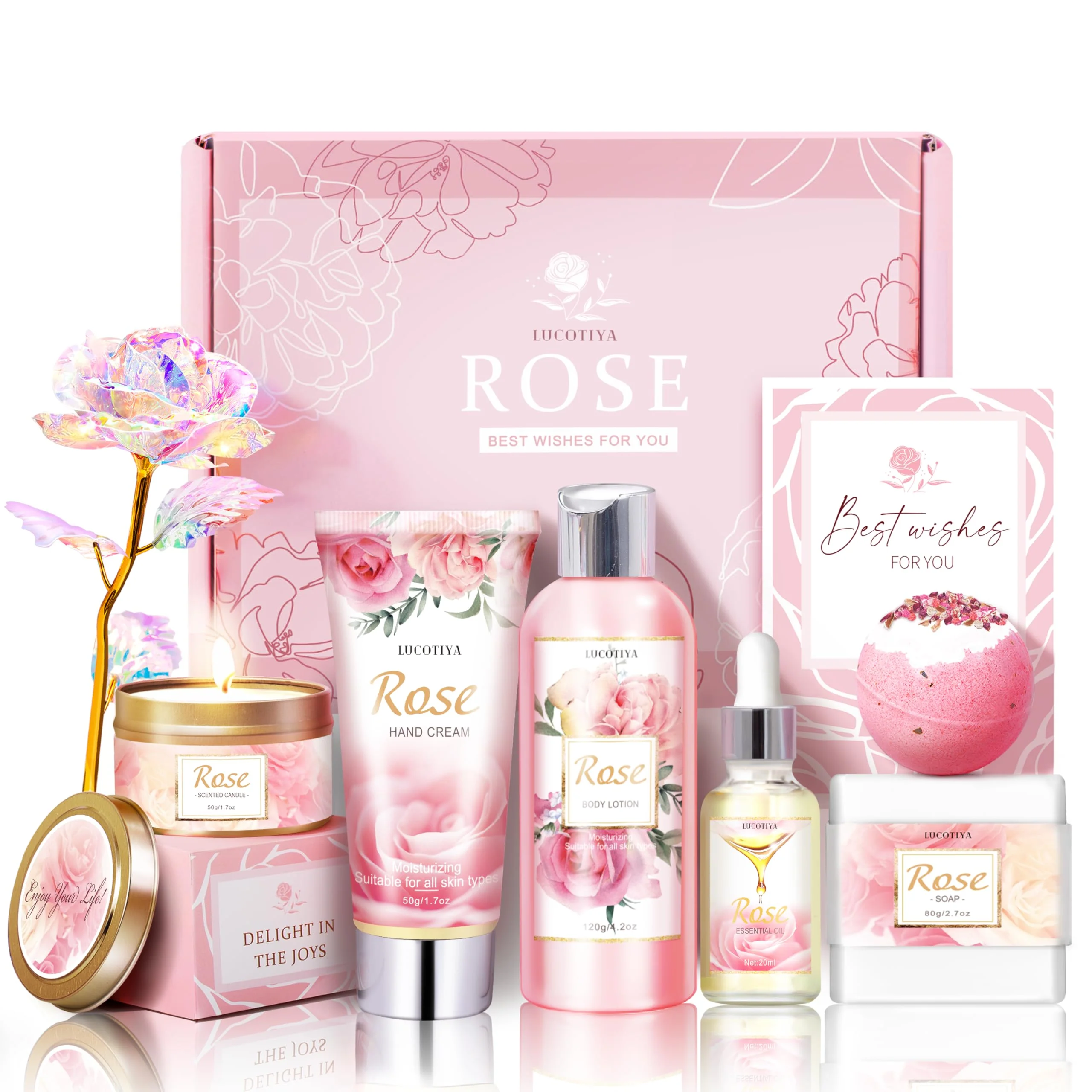 Superior Gifts for Women Happy Birthday Gifts for Women Mothers Bath and Body Gift for Woman with Unique Rose Self Care Gift Home Spa Gift Basket for Mom Excellent