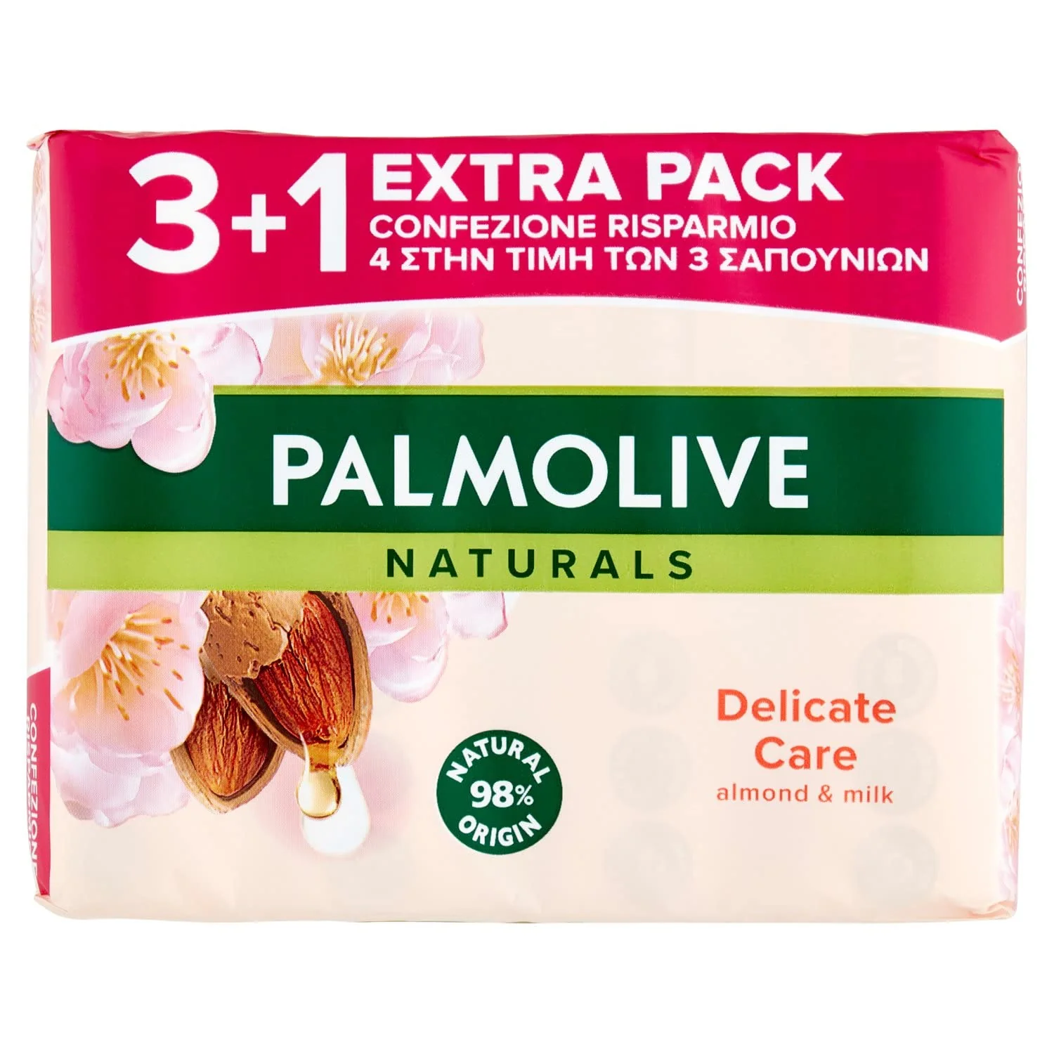 Smooth Palmolive - Delicate Care Toiletry Soap with Almond Milk - 360 g 4 Pieces Traditional